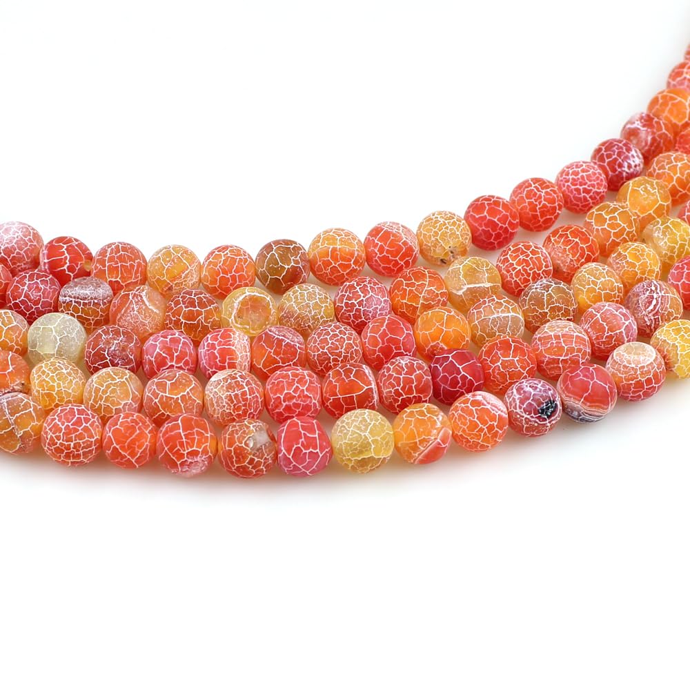 MJDCB Natural Orange Frosted Agate Round Stone Beads for Jewelry Making DIY Bracelets Necklaces (10mm)