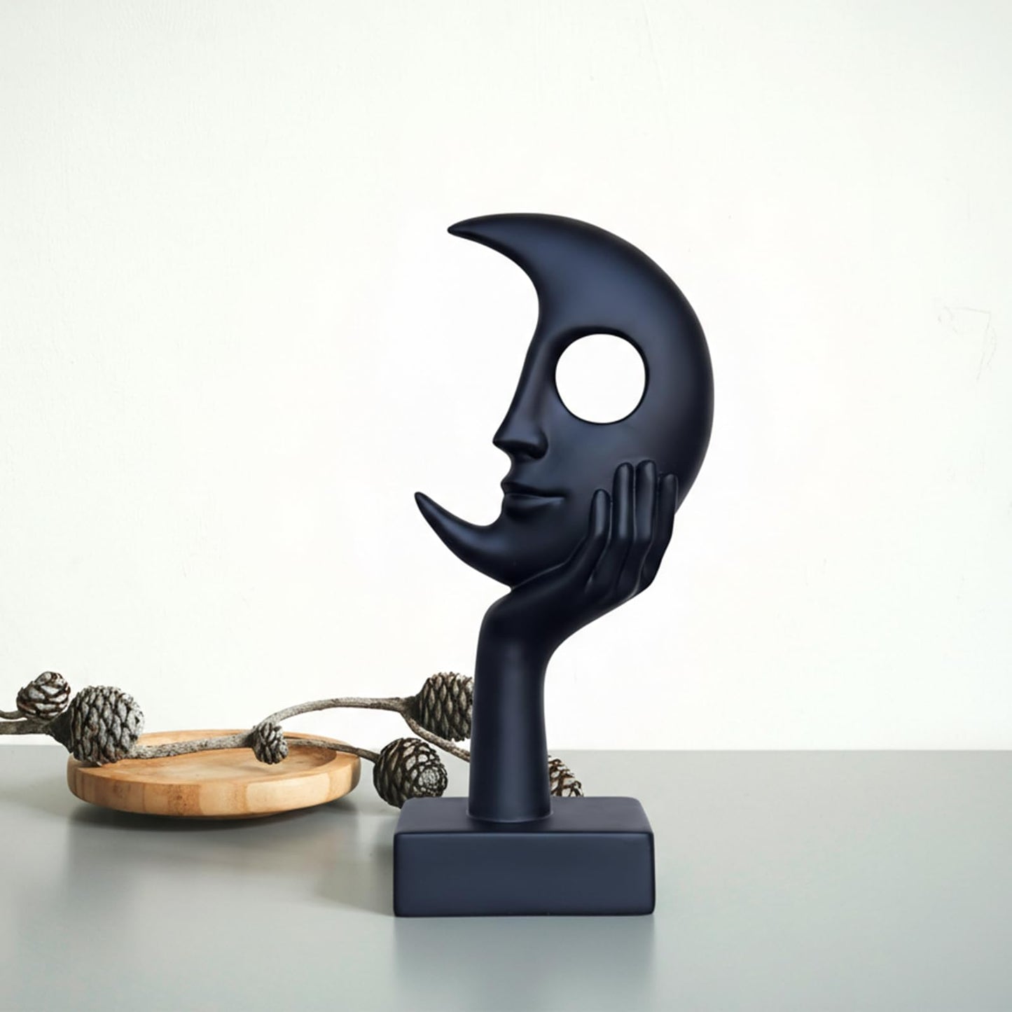 Lodkksg Thinker Statue, Abstract Moon face Black Sculpture, Modern Home Decor Ornament, Suitable for Office, TV Cabinet, Desk, Study, Fireplace Mantel, Resin Statue (Black)