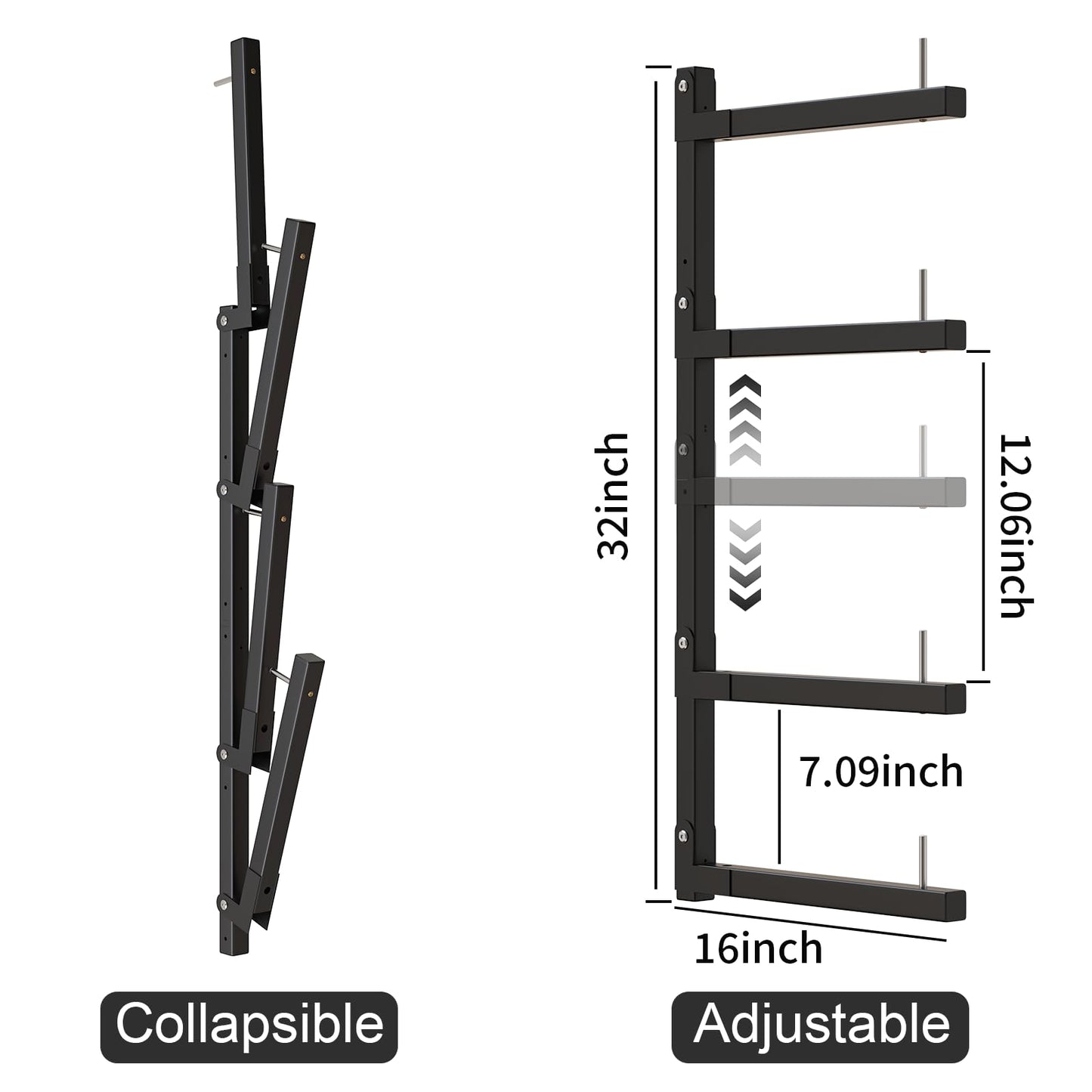 Olgsibb Lumber Storage Rack, Upgrade Cantilever Folding Lumber Rack Wall Mount, Metal 8 Level 32 Inch Plywood Scrap Wood Storage Rack