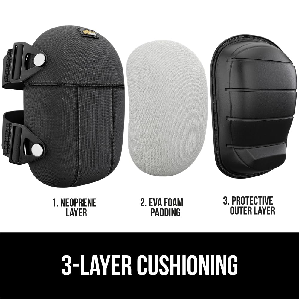 GORILLA GRIP Knee Pads for Work, All Day Comfort Gel Cushion and Soft Foam for Men and Women, Slip Resistant Heavy Duty Hard Cap, Adjustable Straps for Flooring, Construction and Gardening, Black