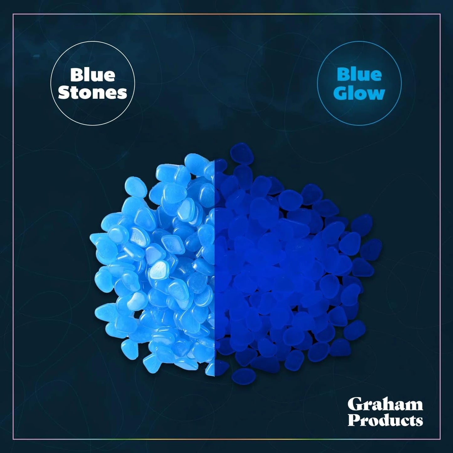 Graham Products 450 Pieces Glow in The Dark Rocks | Indoor & Outdoor Use - Garden, Fish Tank Pebbles, Planter, Walkway, Driveway Decoration & More | for Kids Aged 6 & Up | Powered by Sunlight - Blue