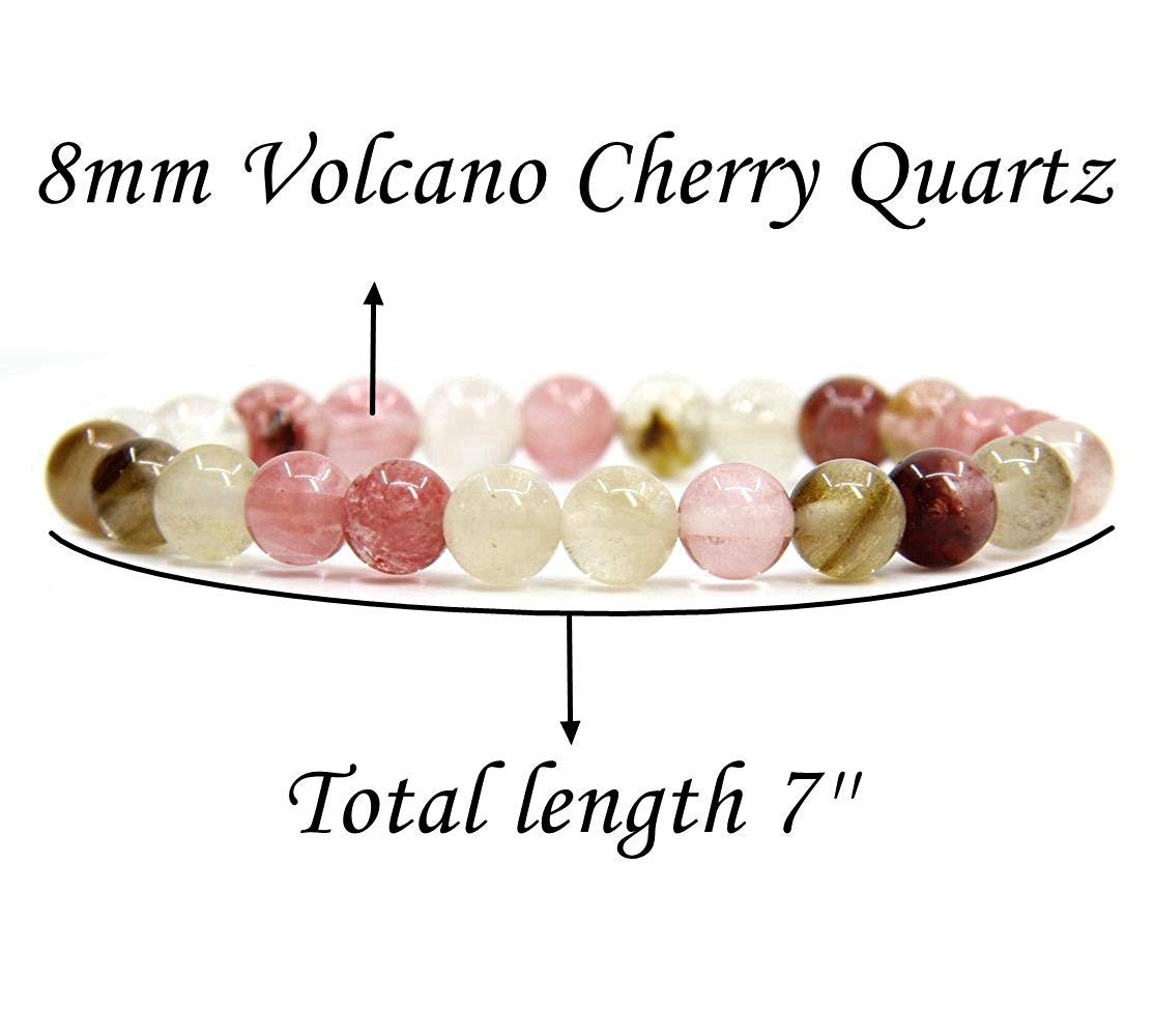 Angelstones Handmade Natural Volcano Cherry Quartz Healing Gemstone 8mm Round Beads Stretch Crystal Bracelet 7 Inch Unisex