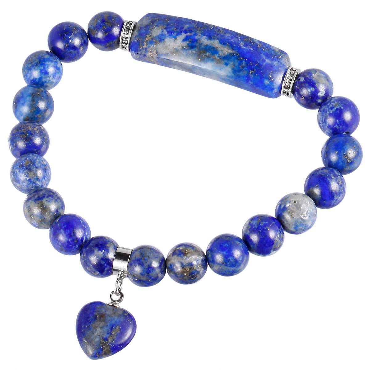 TUMBEELLUWA Healing Stone Bracelet 8mm Beads Chakra Crystal Energy Heart Charm Bracelet Handmade Jewelry for Women, Lapis Lazuli