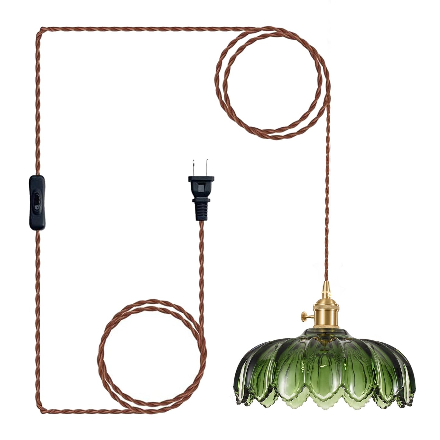 XZHGCEE Plug in Pendant Light Fixtures: Hanging Light Plug in Green Glass Hanging Lamp, Pendant Lighting for Kitchen Island, Bedroom, Dining Room, Living Room, E26 No Bulb