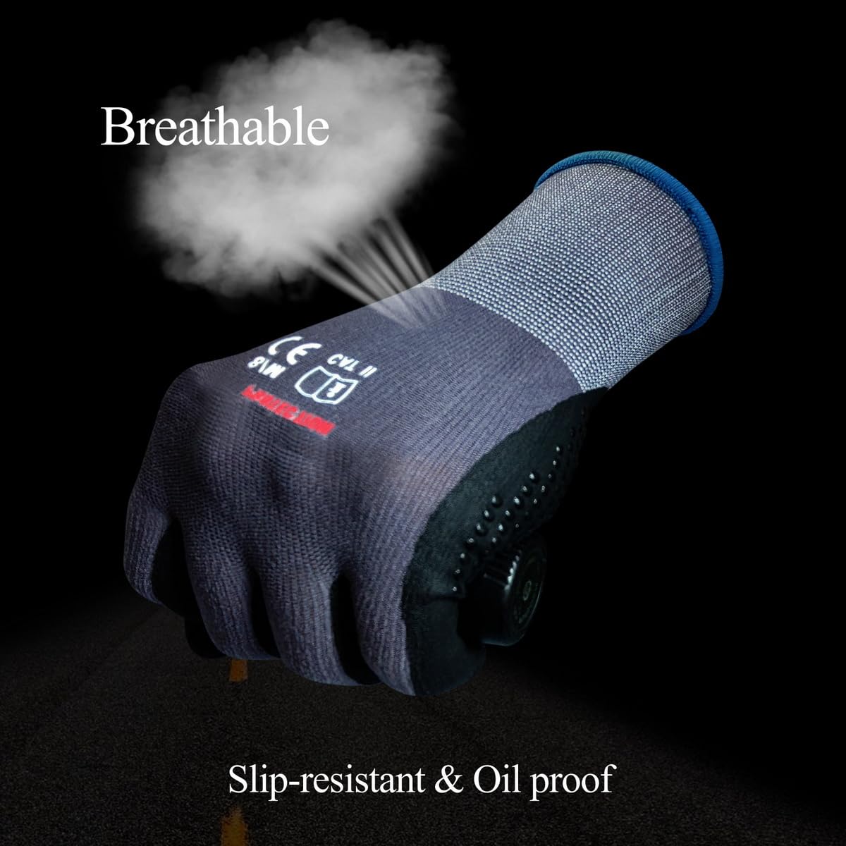 Gasoline Safety Work Gloves Extra Micro-Foam Nitrile Coated-12 Pairs,Endurance Seamless Knit Nylon Spandex,Dots on Palm, Dot Grip Gloves，Work Gloves Men and Women (12, XL)
