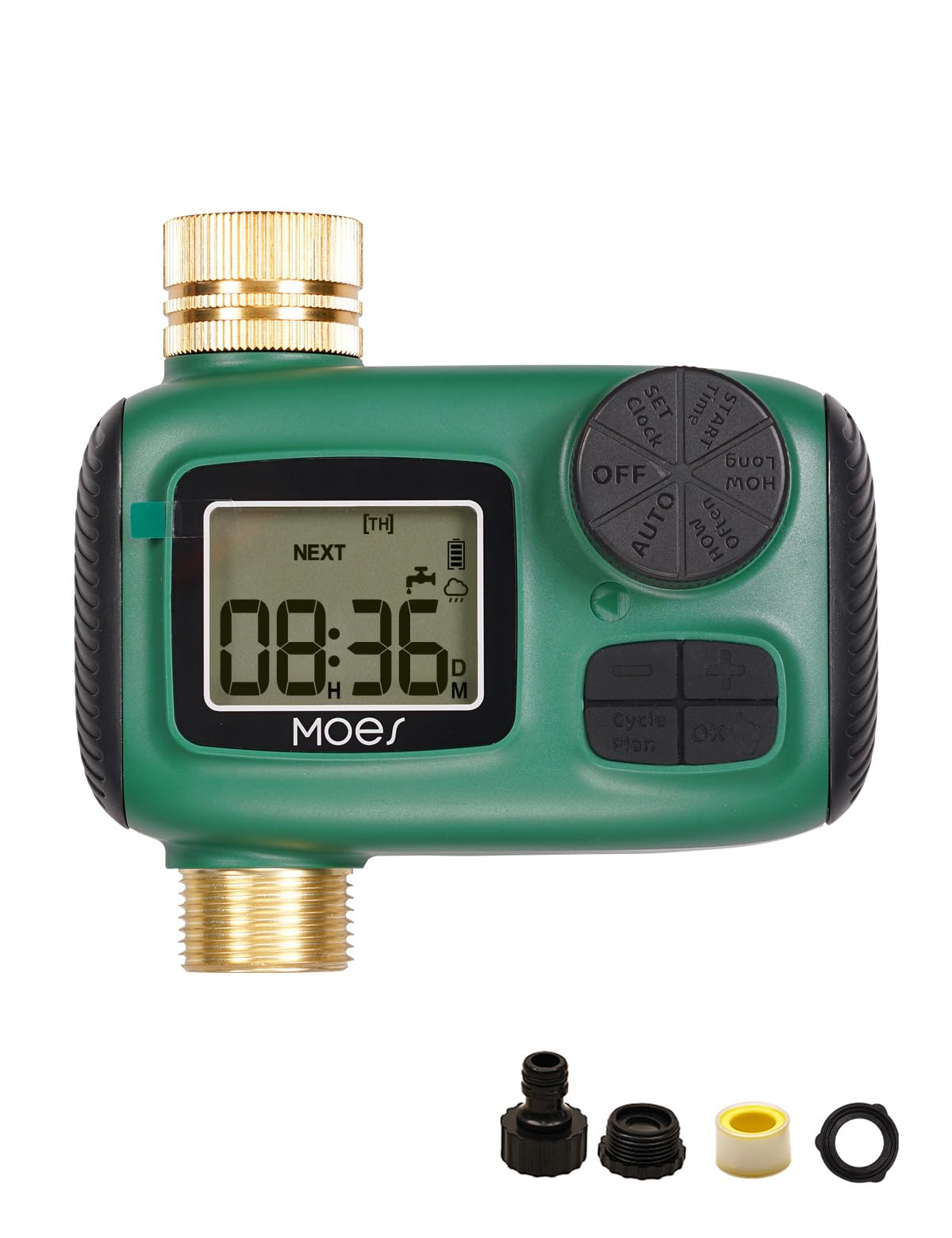 MOES Sprinkler Timer, Brass Inlet & Outlet, Programmable Automatic Irrigation Controller, Rain Delay, Manual Watering, 1 Zone Water Hose Timers for Gardens, Lawns, and Hose Systems