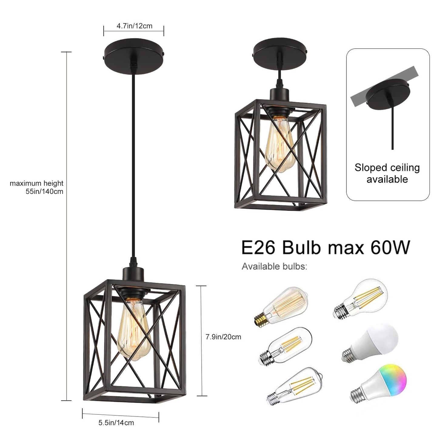 CAFULAM Black Pendant Lighting Modern Pendant Light, Adjustable Pendant Light Fixture,Pendant Lights Kitchen IslandLight (1 Pack Square Pendant Light)