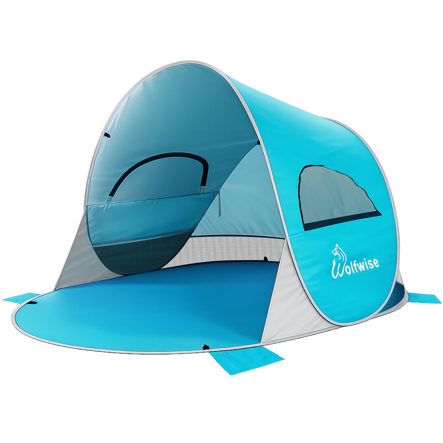 Wolfwise Pop up Beach Tent Sun Shelter with UPF50+ UV Protection, Instant Easy Setup Popup Beach Shade Canopy for 3 Person, Portable & Foldable with Carring Bag, 87 ×57×47 in, Blue