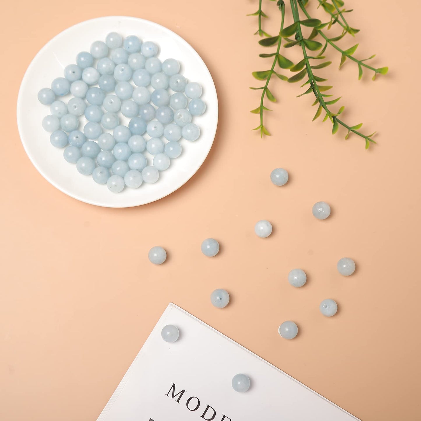 45pcs 8mm Natural Stone Beads Aquamarine Beads Energy Crystal Healing Power Gemstone for Jewelry Making, DIY Bracelet Necklace