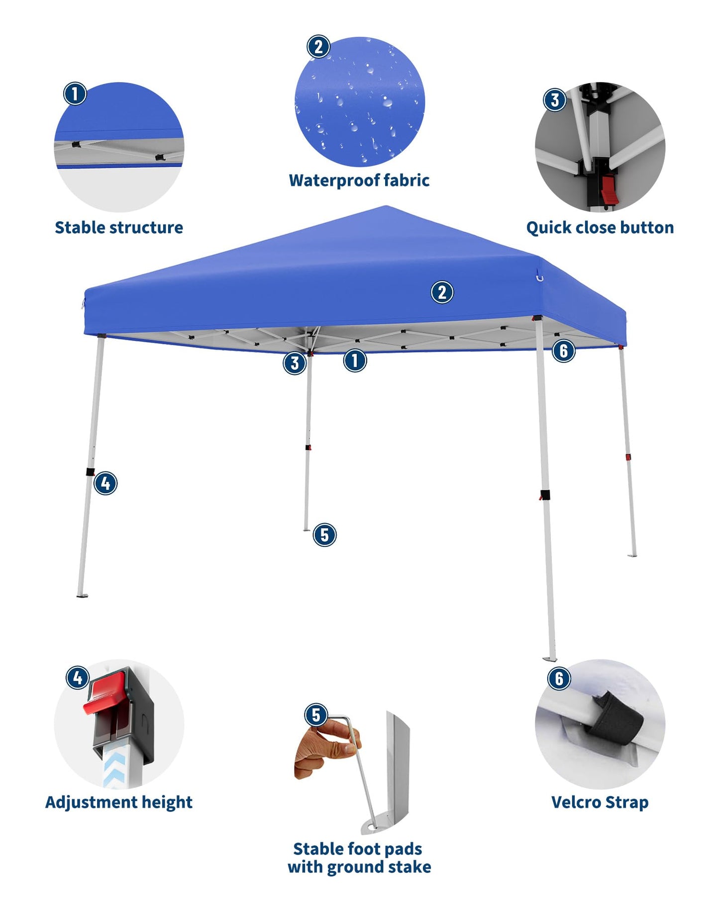 Garvee Canopy Tent, Garvee 10X10 FT Pop Up Canopy Outdoor Instant Tent Slant Legs with Carrying Bag, Portable Gazebo Shelter for Patio Deck Garden Beach - 8X8 FT Canopy Cover