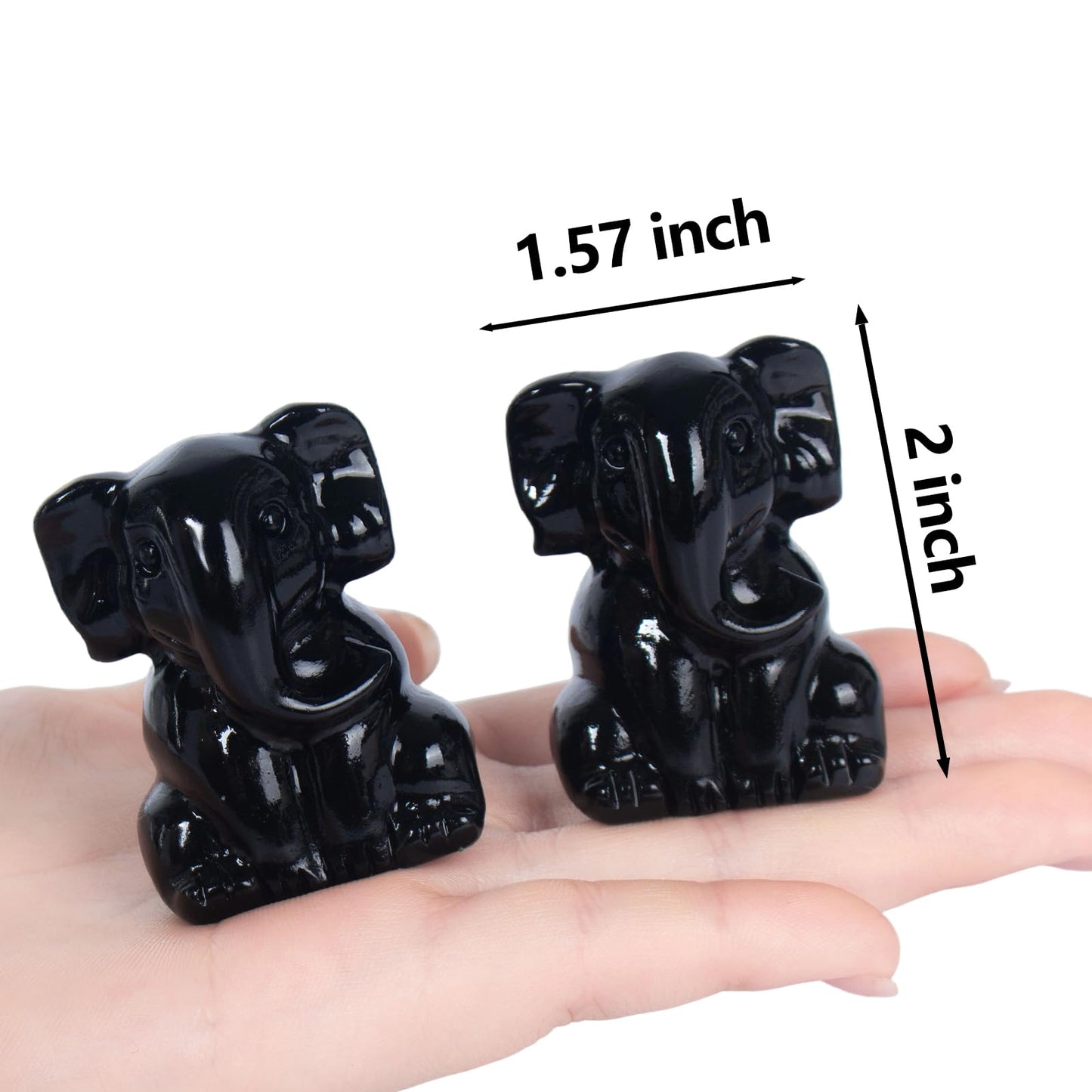 Ytbeoxk 2 Inch Crystal Elephant Decor Statues, Black Obsidian Cute Sitting Elephant Figurines, Reiki Healing Crystal Carved Animal Statues, Home Office Desk Hand Carved Decor Gifts for Women