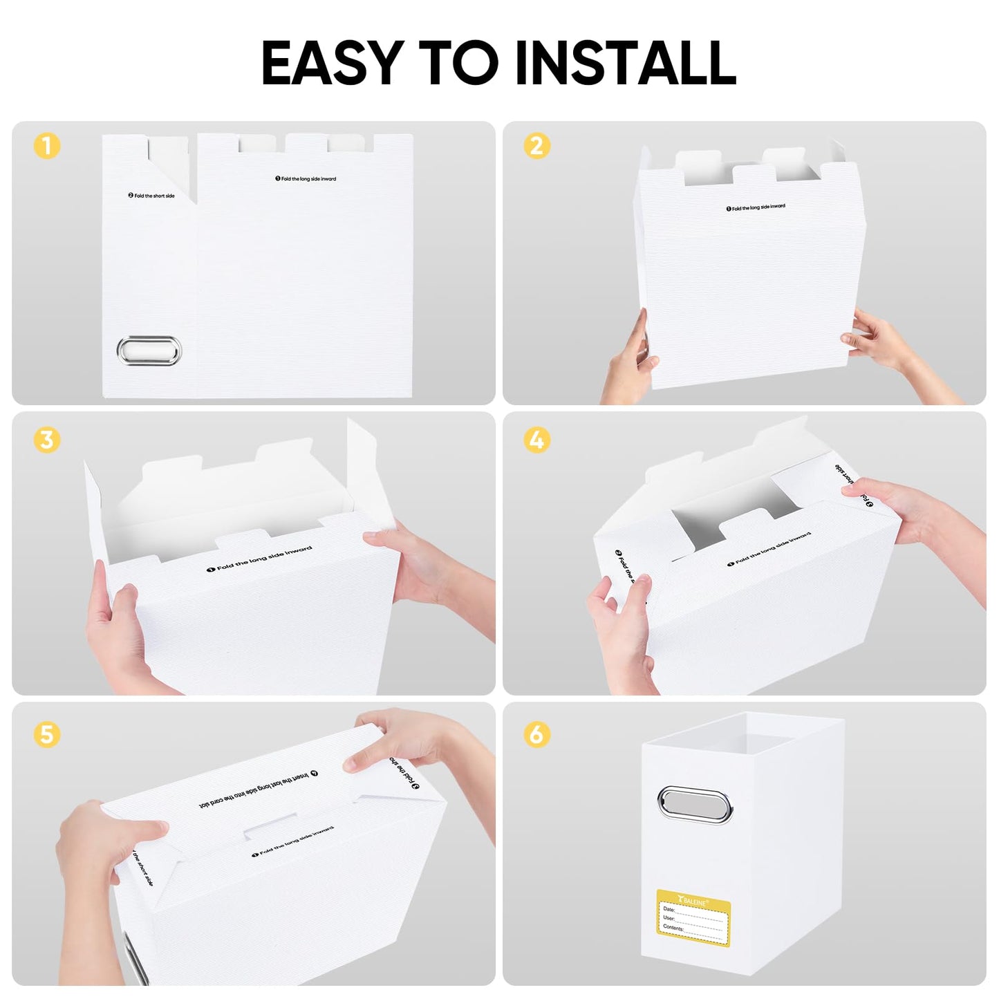 BALEINE File Organizer Box, Cardboard File Folder Organizer with Handle for Letter Size, Portable Collapsible Hanging Filing Box for Home Office Document Storage (2 Pack, White)