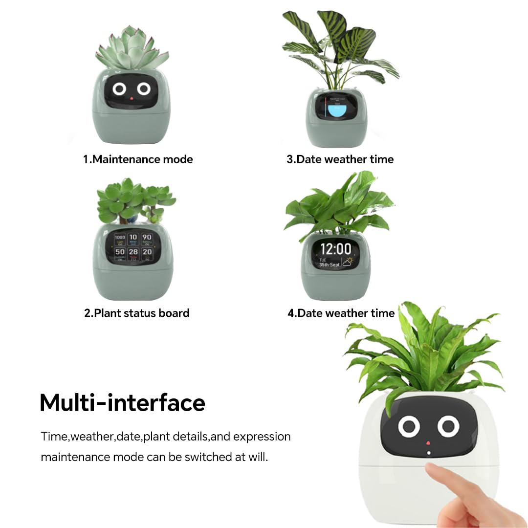 Odpaltoy Smart Plant Pot with Expression, AI Intelligent Flower Pot for Indoor Decoration, Smart Garden Pot with Water/Light/Temperature Sensors, Ivy AI Planter (Purple)