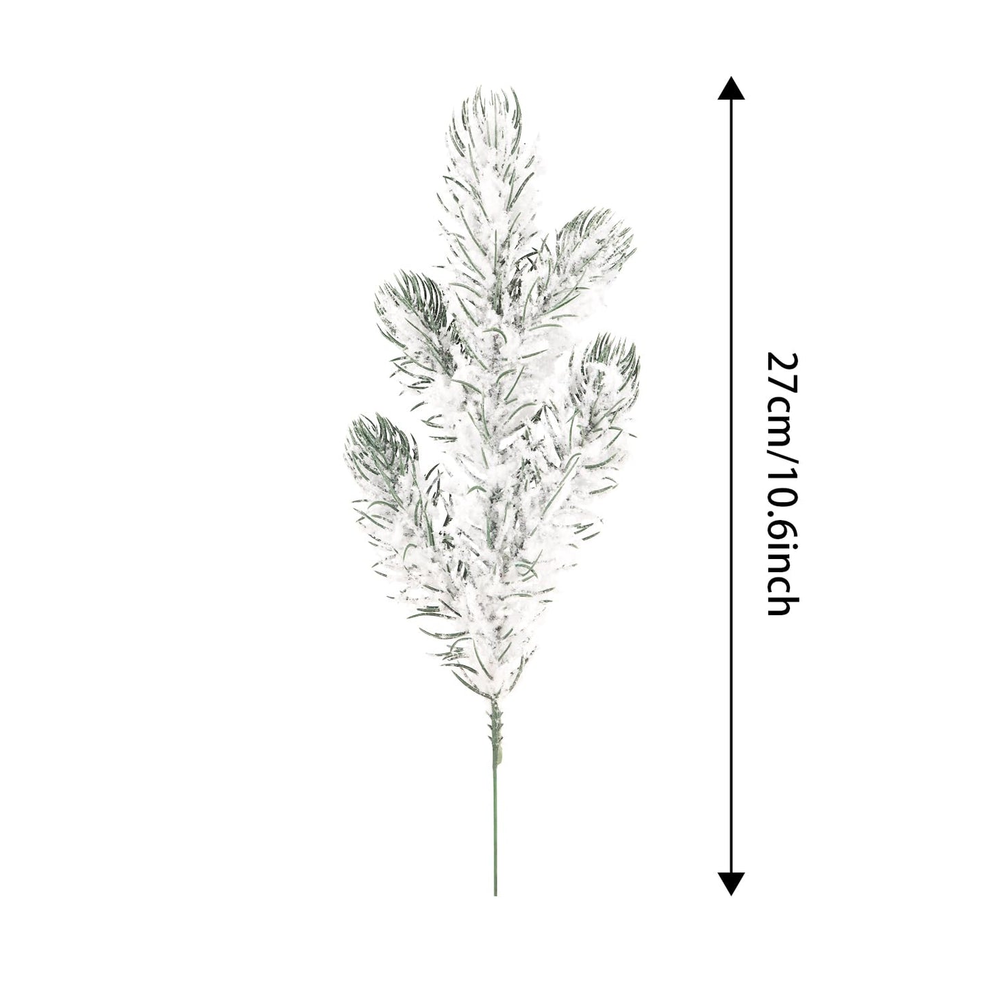 20PCS Frosted Artificial Pine Needles Branches 10.6 Inches Christmas Fake Snowy Pine Picks Twigs Winter Sprays Greenery Stems for Christmas Tree DIY Garlands Wreaths Crafts Home Holiday Decorations