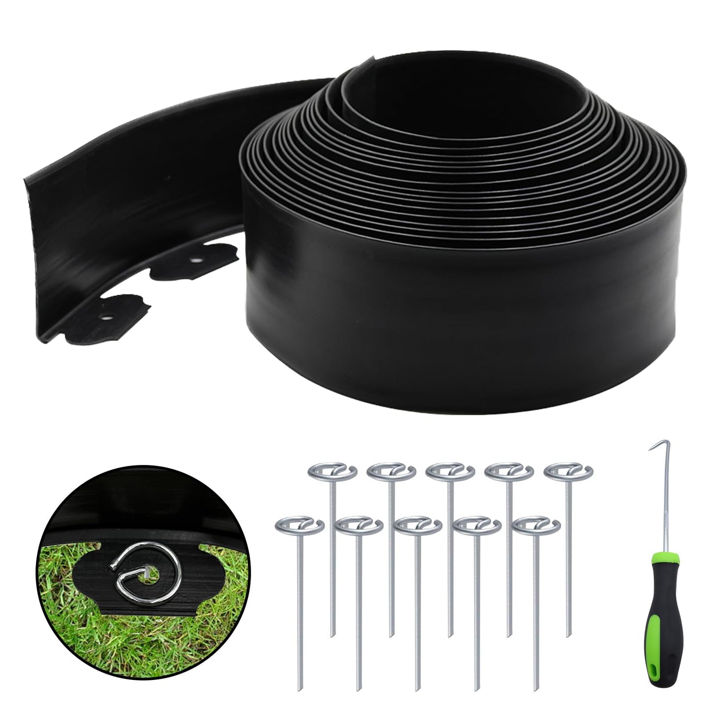 Landscape Edging Kit LOLEDE– 33FT Flexible Paver Edging, 4" Tall Lawn Border with 30 Rust-Resistant Stakes – Ideal for Flower Beds, Lawns, Driveways, and Gardens