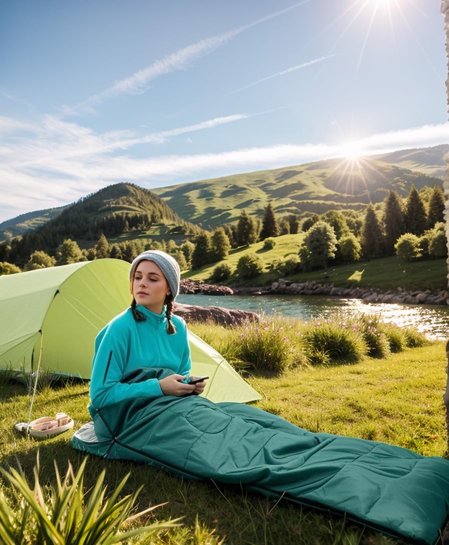 Wind Tour 3 Season Lightweight Waterproof Sleeping Bag Indoor & Outdoor for Hiking Backpacking Camping Traveling (2.2 lb | Green)