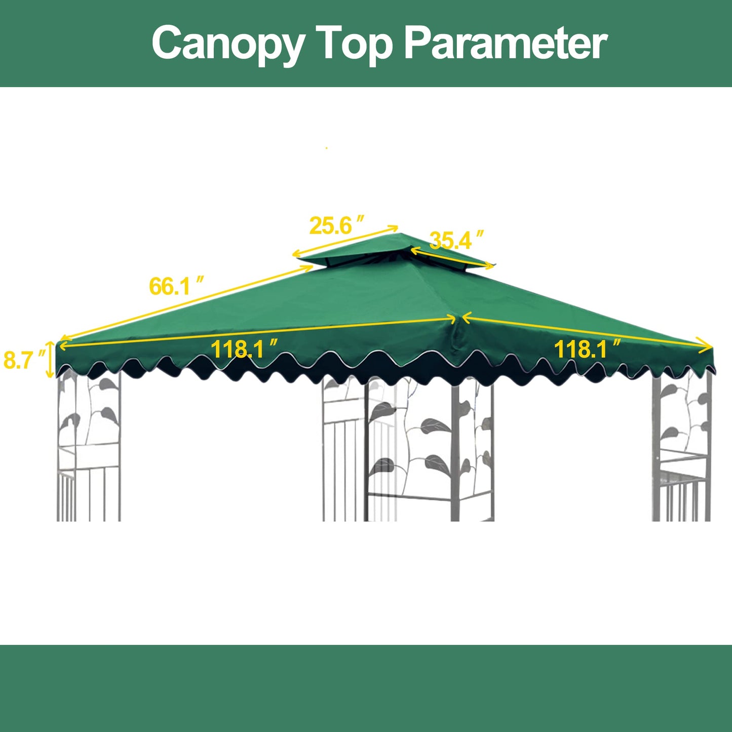 AQINGR Gazebo Canopy Top Replacement Cover 118"x118",for Smaller 10'x10' Dual-Tier, Water, Dirt, and UV Resistant Canopy Replacement Cover, 2 Tier Design with Scalloped Edge(Green Scalloped Edges)
