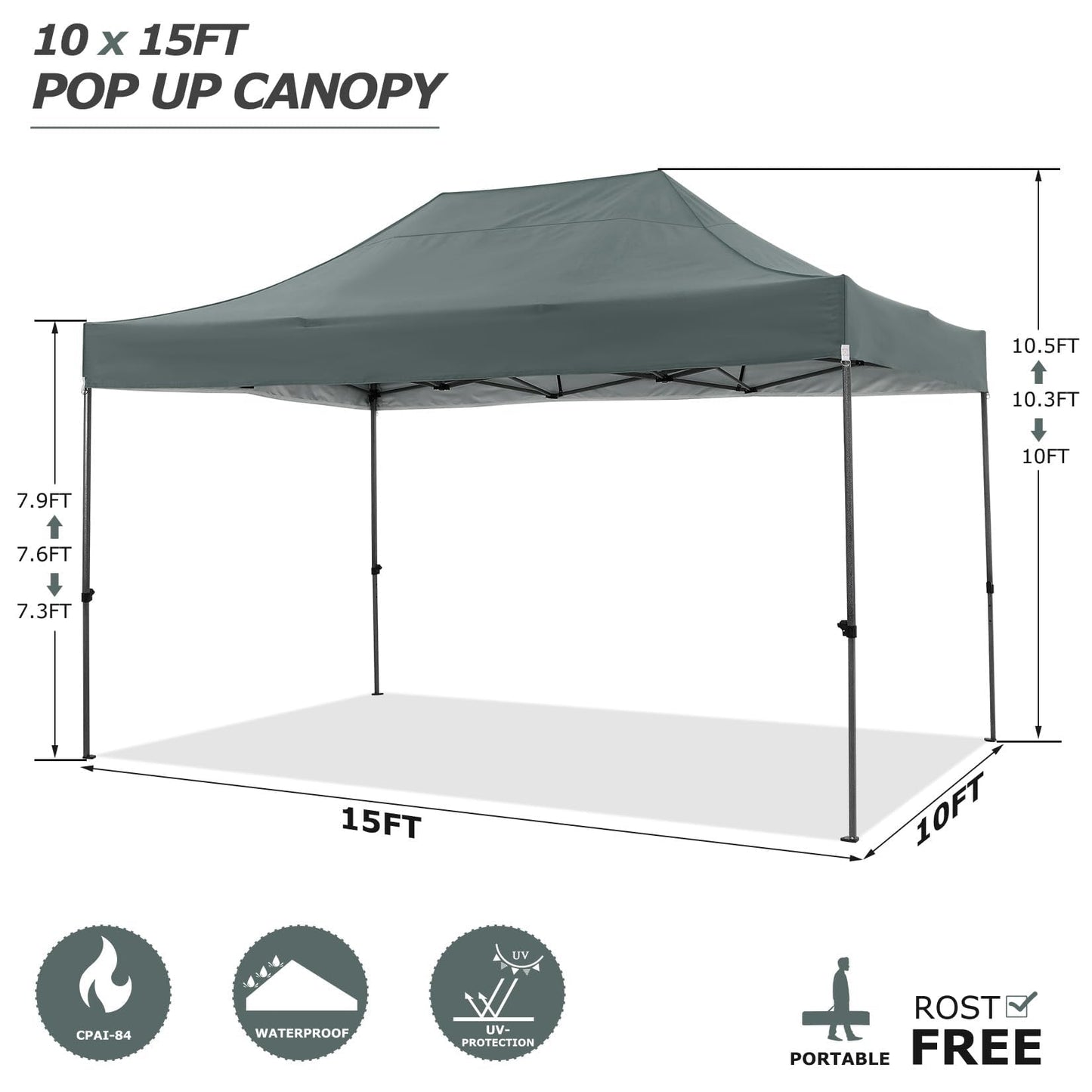 COBIZI 10x15 Pop up Canopy Tent 10x15 Canopy with 4 Sidewalls Waterproof Heavy Duty Commercial Canopy for Parties Outdoor Garden Gazebo Tent, Carry Bag(10x15ft, Gray)