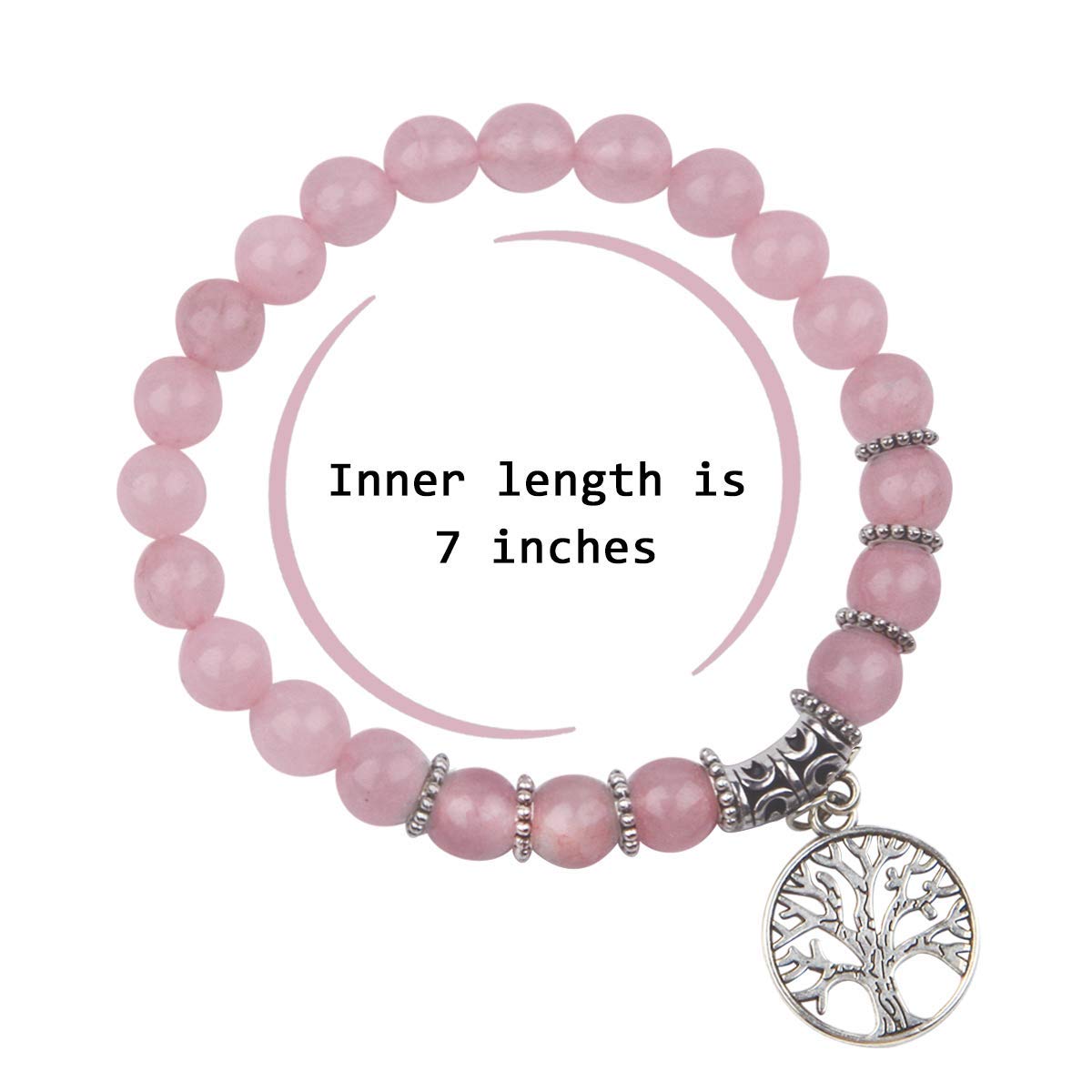 Jardme Rose Quartz Healing Pink Crystal Bracelets for Women, 8mm Beaded Natural Stone Stretch Chakra Bracelets Tree of Life Bracelet Jewelry Gifts for Women