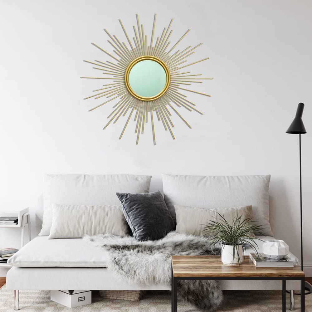 MAIKAILUN 24'' Gold Sunburst Wall Mirror Boho Home Decor Mordern Round Hanging Wall Art for Living Room/Bedroom/Bathroom/Entryway