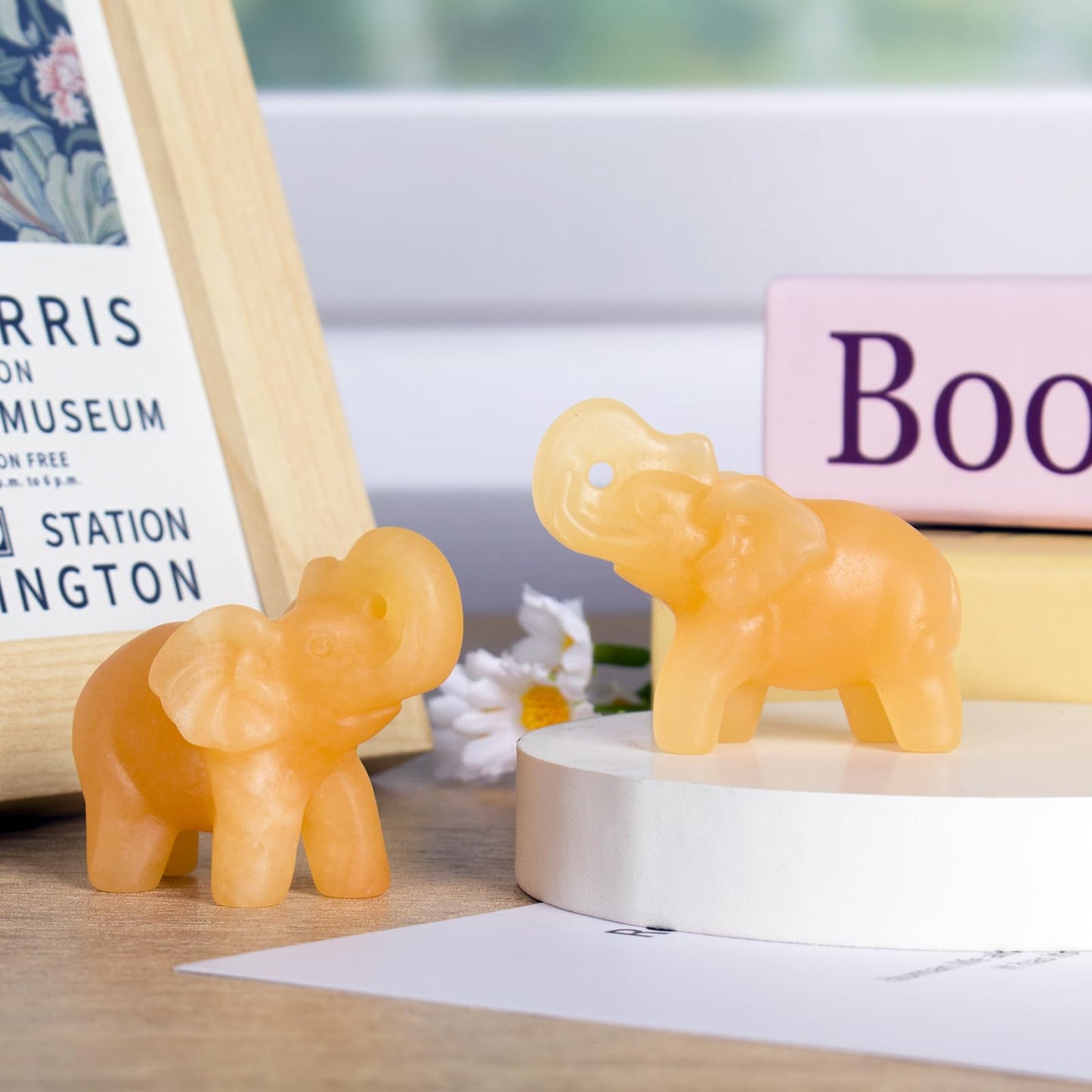 Hguxmcu 2 Inch Yellow Jade Crystal Elephant Sculpture Handcrafted Healing Stone Animal Figurine Spiritual Home Decor Lucky Charm Gift for Wealth Success Positive Energy and Meditation Lovers