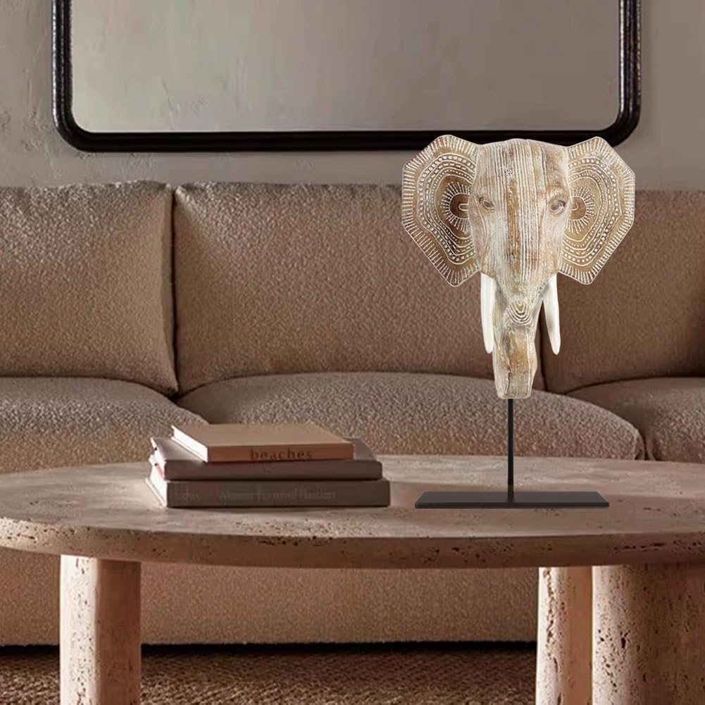 Zhao Xiang Boho Elephant Statue Home Decor, Good Luck Elephant Sculpture Gifts for Women, Resin Animal Figurines for Home, Office, Bookshelf TV Stand, Shelf, Living Room