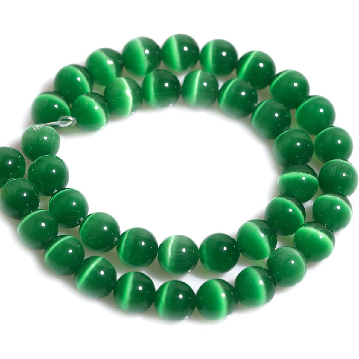 HAAMIIQII 8mm Grass Green Cat Eye Glass Round Crystal Stone Loose Gemstone Beads for Jewelry Making Bracelets Necklaces Earrings Crafts (45-50pcs)