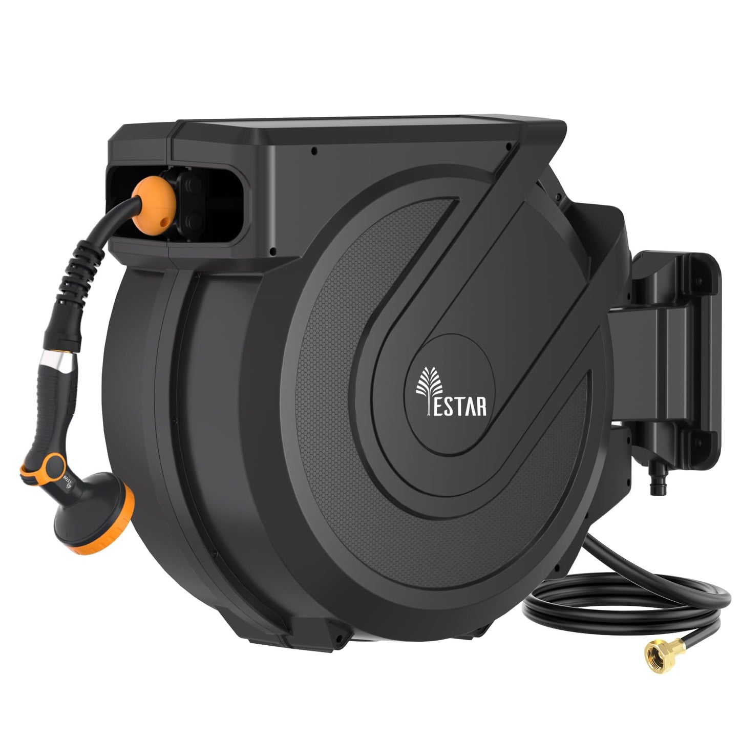 Retractable Garden Hose Reel 1/2 in x100 ft, Heavy Duty Wall Mounted Hose Reel with 10- Function Sprayer Nozzle, Any Length Lock/Automatic Slow Return System,180° Swivel Bracket