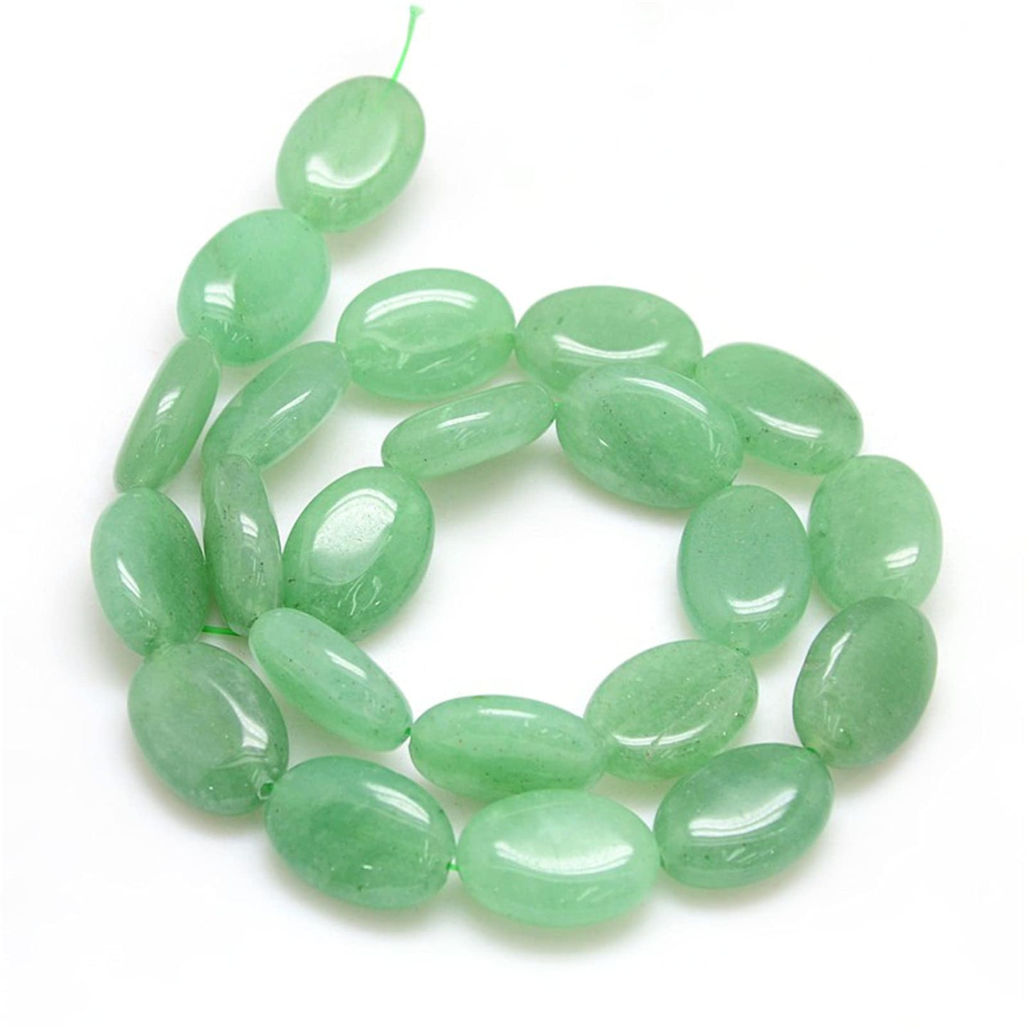 Fashewelry 18pcs Natural Green Aventurine Stone Beads Flat Oval Healing Crystal Loose Gemstone Beads 18x13mm for Jewelry Necklace Bracelet Earring Craft, 15.74 Inch