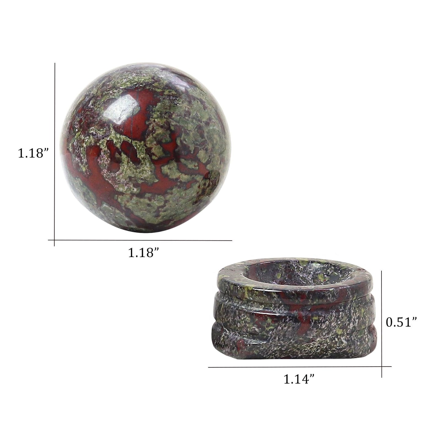 Casaper Natural Dragon Bloodstone Ball with Stone Stand, Healing Crystal Sphere for Home Fengshui Yoga Meditation, Reiki Energy Balancing 1.18”(30mm)