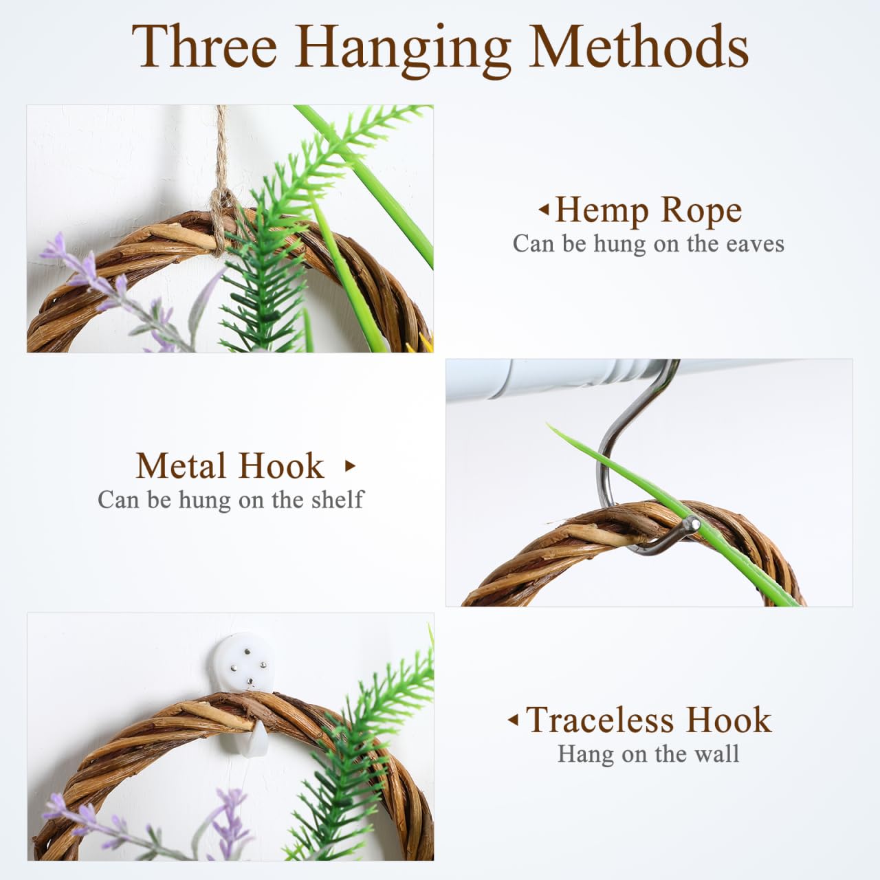 Yardwe 2Pcs Woven Wall Hanging Flower Baskets, Rattan Hanging Planters for Indoor Plants, Rustic Wall Decor Storage Containers, 12.20 X 10.62 X 4.72 Inches
