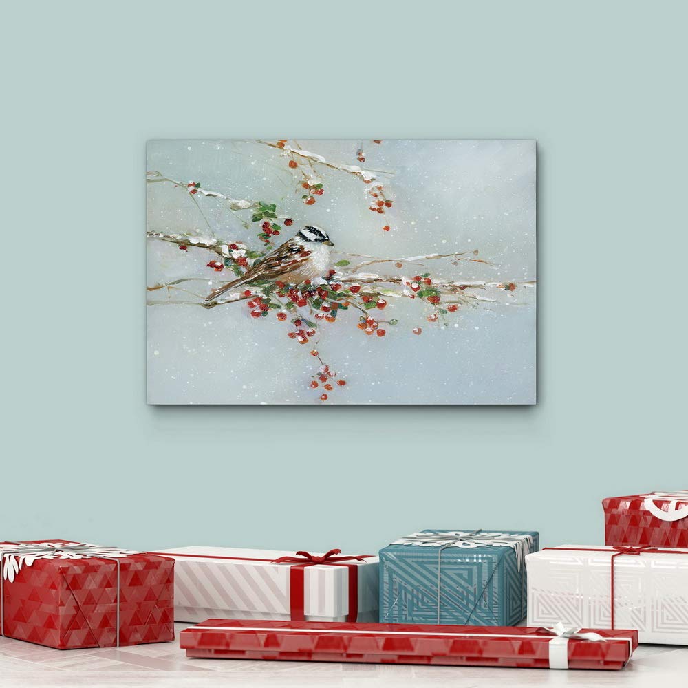 Renditions Gallery Canvas Abstract Wall Art Home Paintings & Prints Artwork Innocent Winter Woodpecker Glam Wall Hanging Snowy Modern Decorations for Bedroom Office Kitchen - 8"x12" LT20