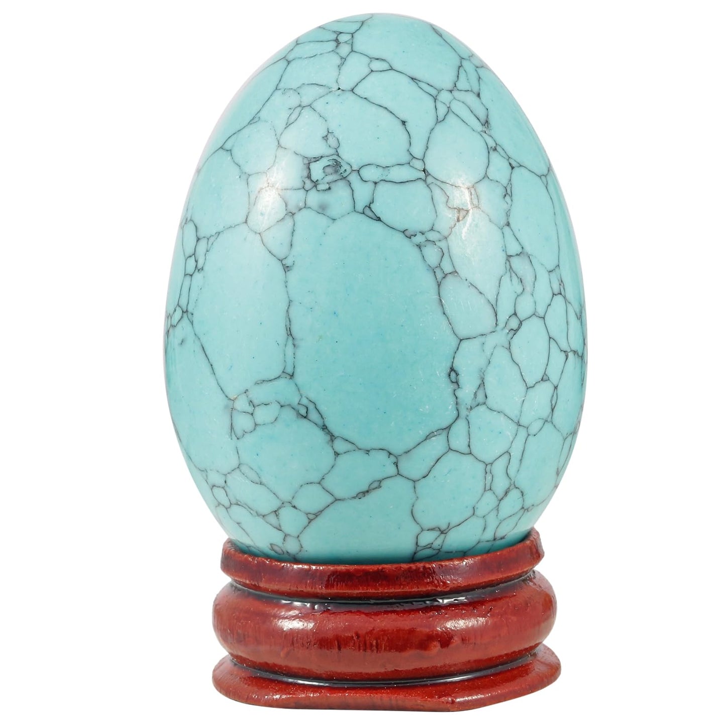 Casaper 2" Green Howlite Turquoise Egg with Wood Stand for Home Decoration, Polished Crystal Pocket Palm Sphere Fengshui Figurines Healing Reiki
