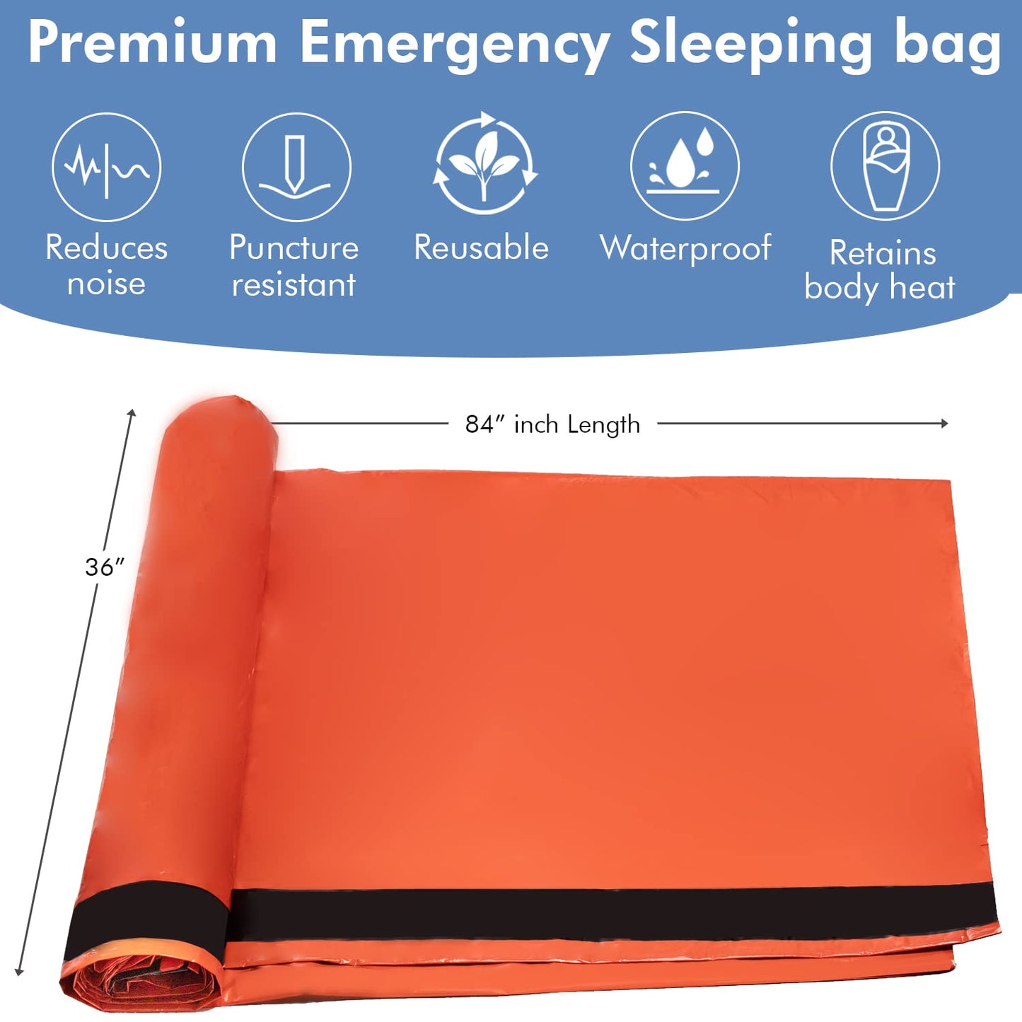 NovaMedic Emergency Sleeping Bag 5 Pack – 84"x36" Thermal Mylar Survival Bivy Sack – Waterproof, Lightweight & Compact Emergency Blanket for Camping, Hiking, Outdoor Survival & Travel