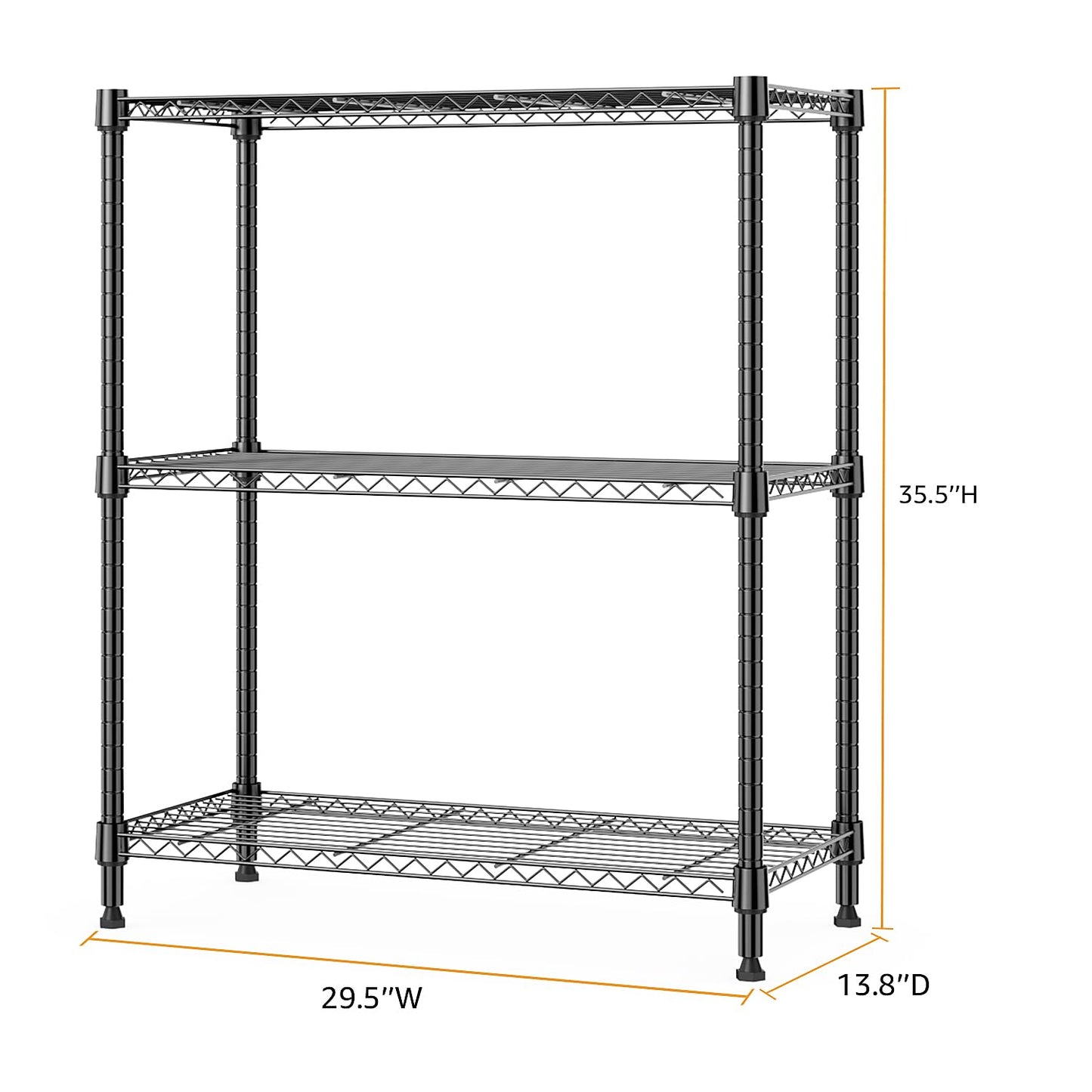 M MZG 750 lbs 3 Tier Storage Rack Metal Wire Shelving Unit, Storage Standing Shelf Organizer for Laundry Bathroom Kitchen Pantry Closet Garage Basement Utility Room, Black 13.8" D x 29.5" W x 35.5" H