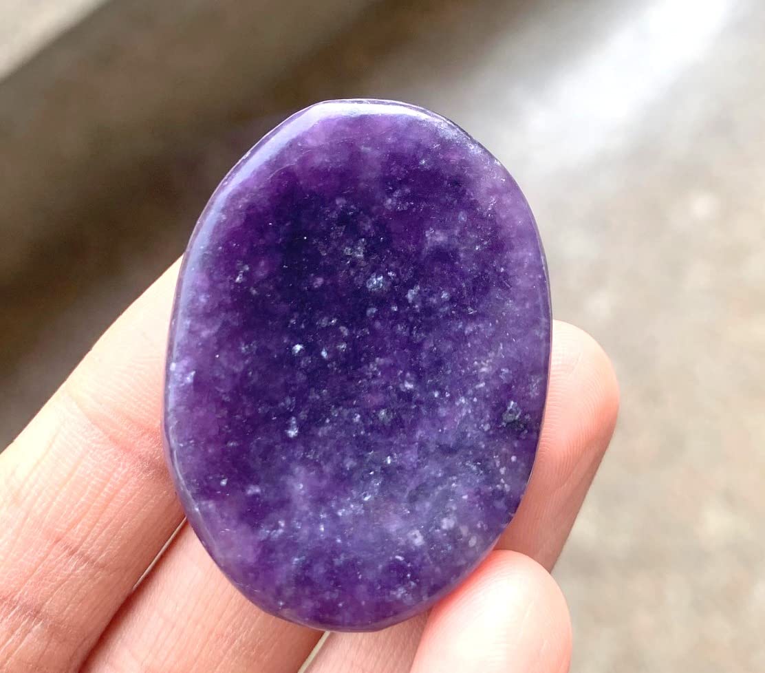 crystalmiracle Purple Lepidolite Worry Stone Metaphysical Gemstone Crystal Healing Reiki Men Women Feng Shui Positive Energy Love Wellness Thumb Stones for Gifts