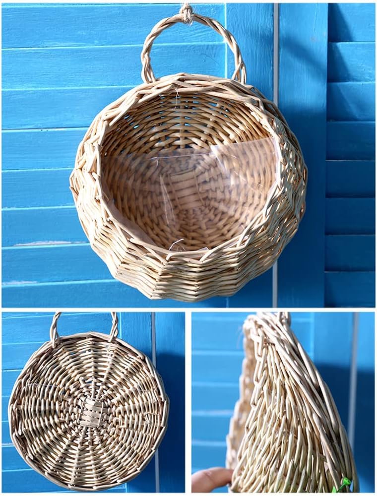 Handmade Woven Hanging Plant Basket Wall Hanging Rattan Basket Wall Hanging Flower Pot Wicker Weaving Flower Pot Natural Wicker Handed Storage Basket for Home Garden Wedding Wall Pot Plants Flowers B