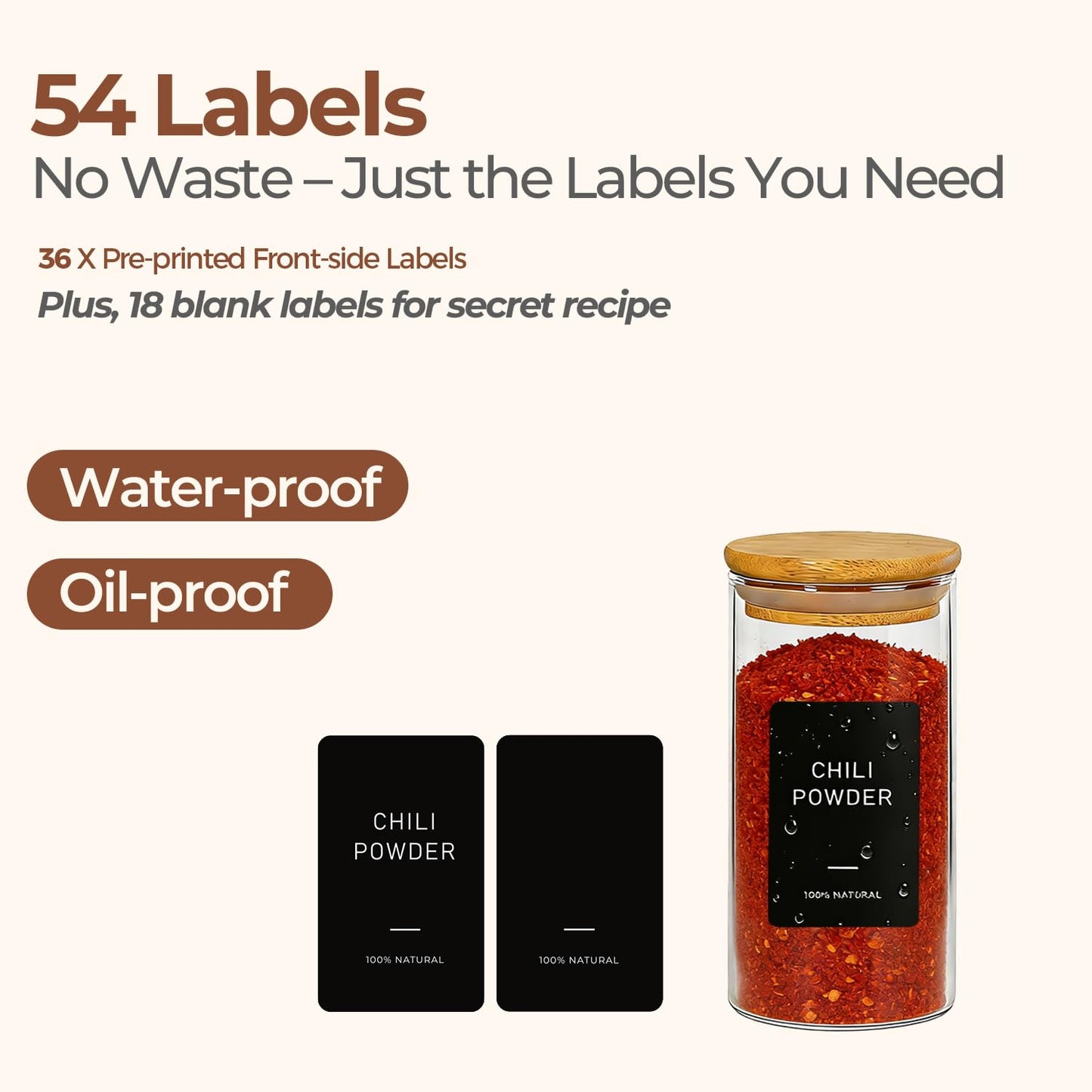 ComSaf Spice Jars with Label 4oz 16 Pack, Glass Spice Jars with Bamboo Lid, Mini Seasoning Containers with 54 Black Labels, Stackable for Kitchen, Pantry Organization, Loose Tea, Herbs, Powders, Salt