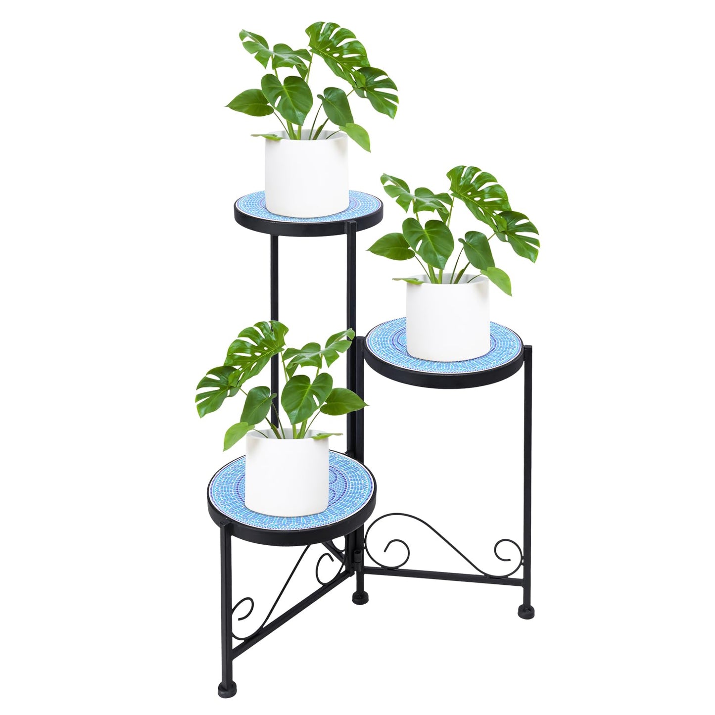 Chonsun Plant Stand Indoor 3 Tie Mosaic Metal Corner Shelf Outdoor Plant Pot Holder Folding Storage Corner Table Plant Shelves for Living Room