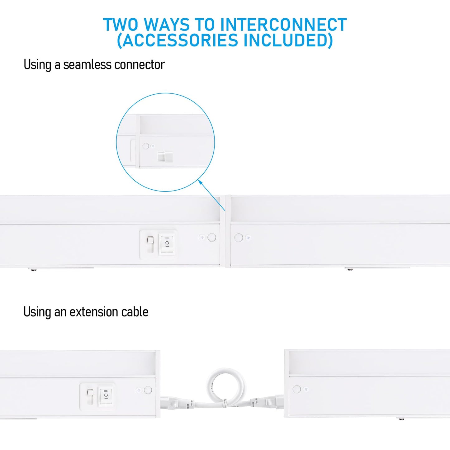 TORCHSTAR 12 Inch LED Under Cabinet Lighting 5CCT, ETL T24, 8W 600LM, Hardwired & Plug-in, 5 Color Selectable CRI90 120V Dimmable Under Counter Lights for Kitchen, White Aluminum Housing, 4 Pack