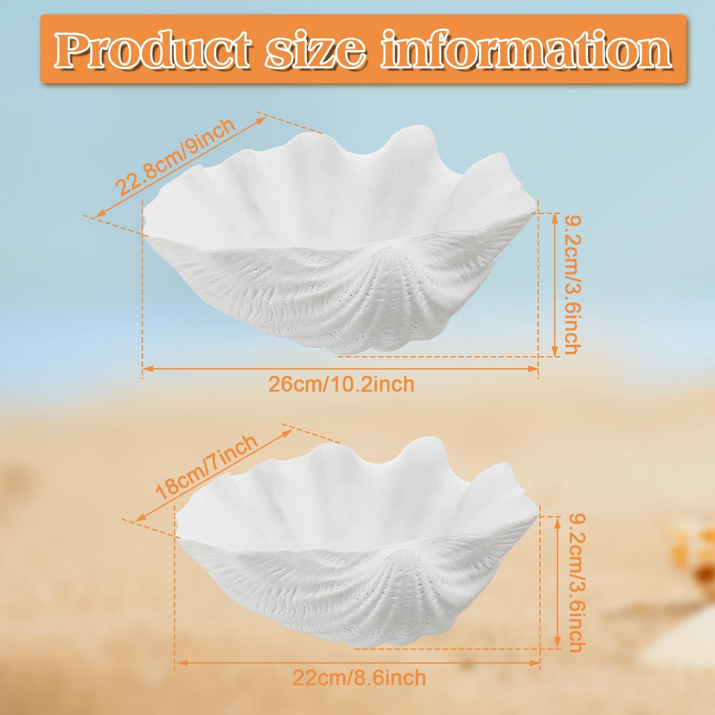 Maxcheck 2 Pcs Large White Seashells Oyster Decorative Bowl Resin Clamshell Nautical Clamshell Bowl Coastal Nautical Themed Party Home Bathroom Beach Gift-10.2-1pc,8.6-1pc