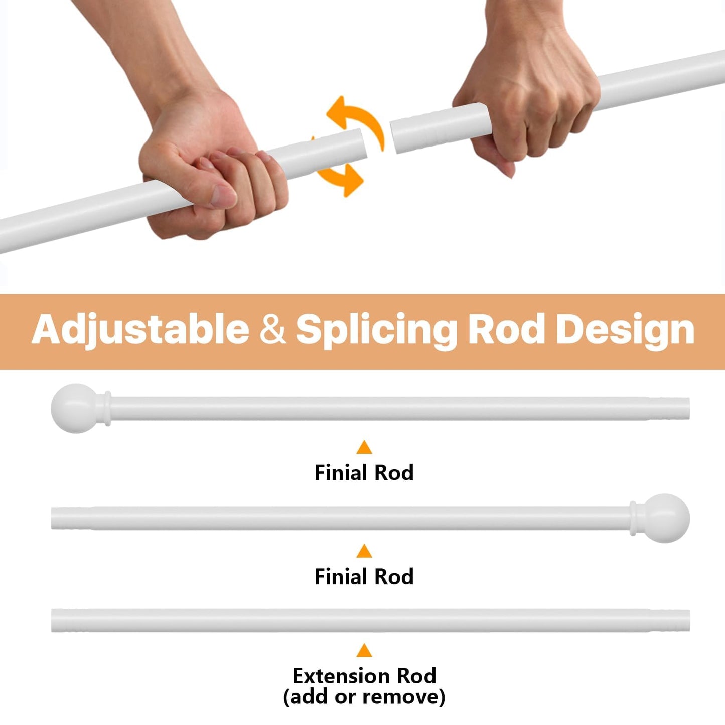 White Curtain Rods for Windows 28 to 48 Inch, Heavy Duty Curtain Rod Set with Brackets, Decorative Adjustable Curtain Rods for Bedroom, Living Room, 5/8" Metal Drapery Rod