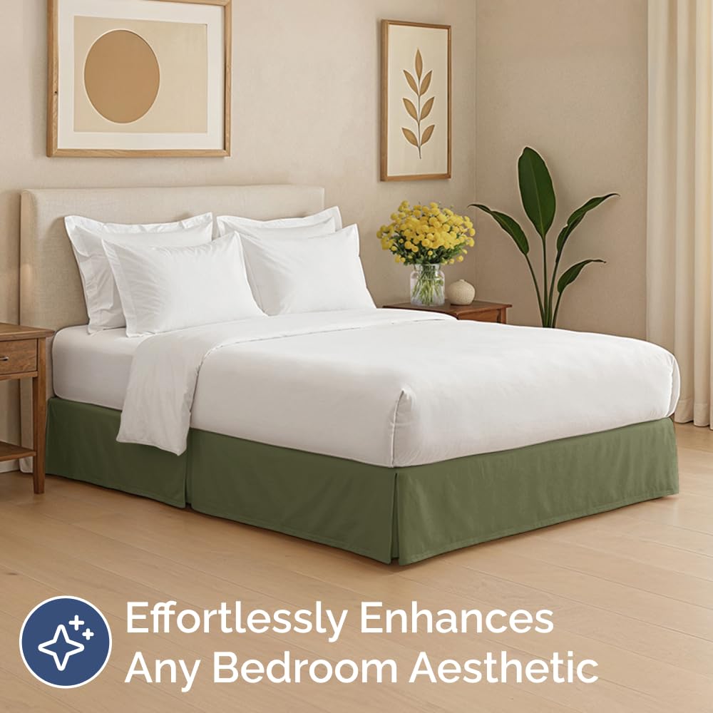 Pleated Bed Skirt Queen Size - 3 Sided Pleated Bed Skirt Queen - Ultra-Soft, Easy Fit with 12 Inch Tailored Drop - Hotel Quality, Wrinkle & Fade Resistant - For Women, Men, Kids and Teens - Sage Green