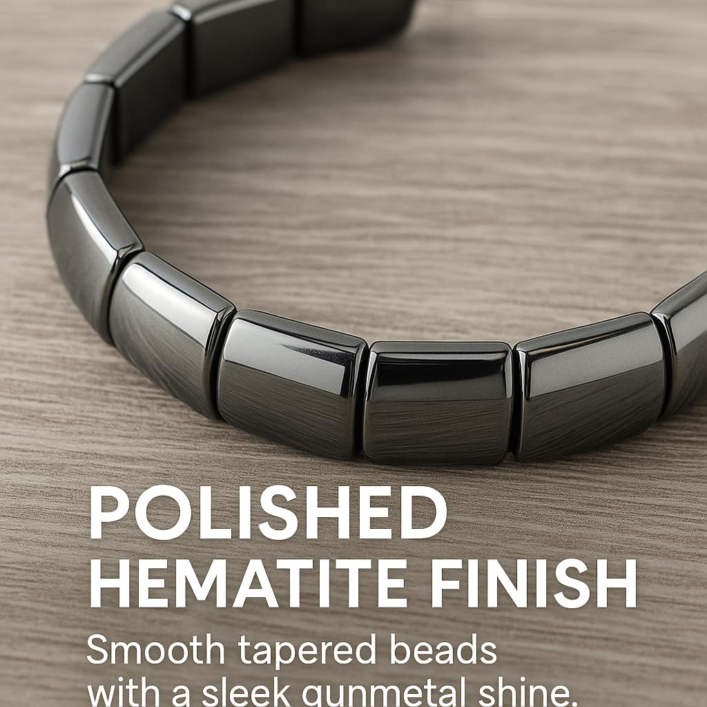 Zan Mast Hematite Bracelet for Men, Natural Stone Beaded Stretch Bracelet, Black Bead Bracelet for Men, Elastic Layered Style Jewelry Gift for Him(Long)