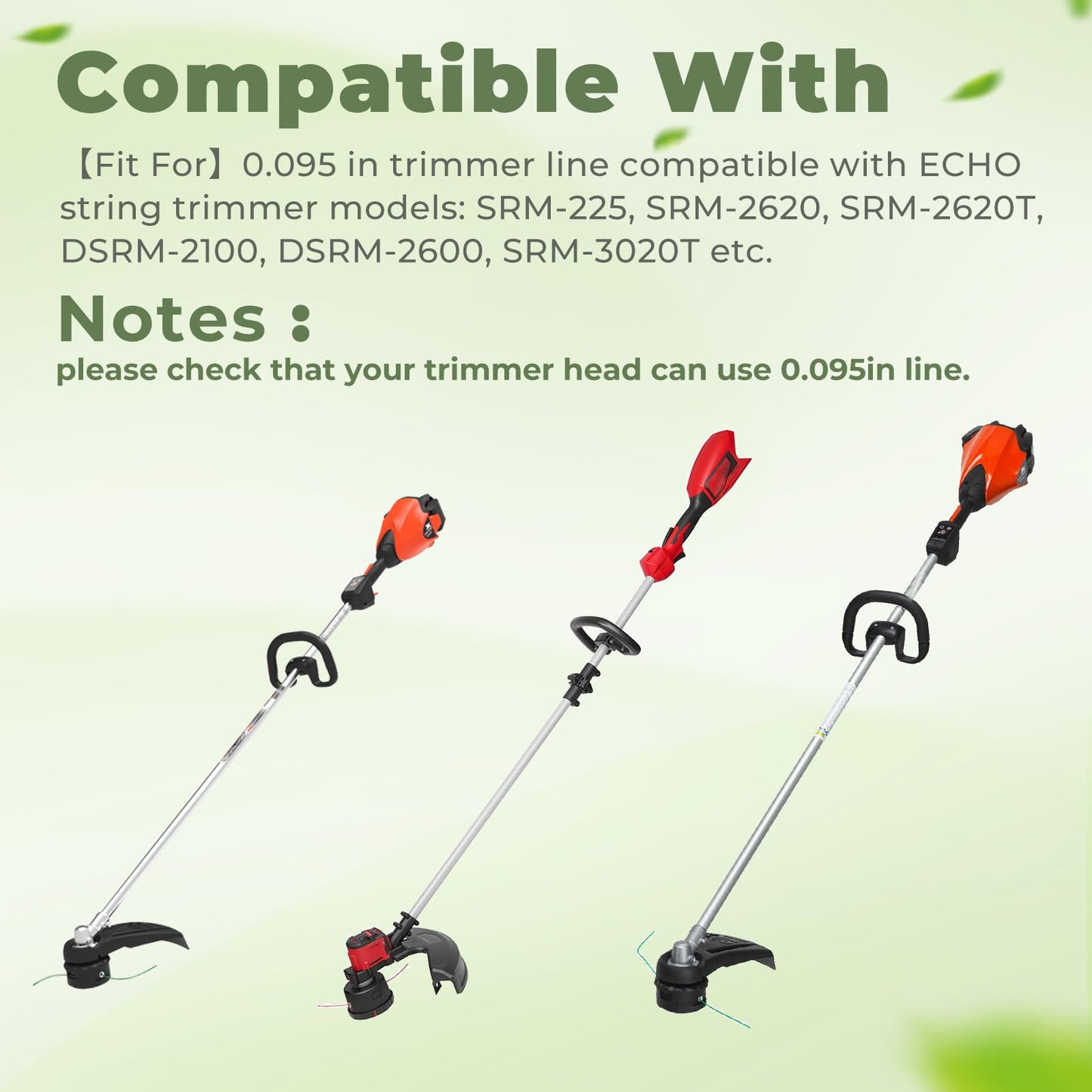 TOSRWGLL 0.095" Black Diamond Trimmer line Replacement for Echo Trimmer Models SRM-225, SRM-2620, SRM-2620T, SRM-3020T, 885 ft Heavy Duty Weed Eater String Twist Line 330095073