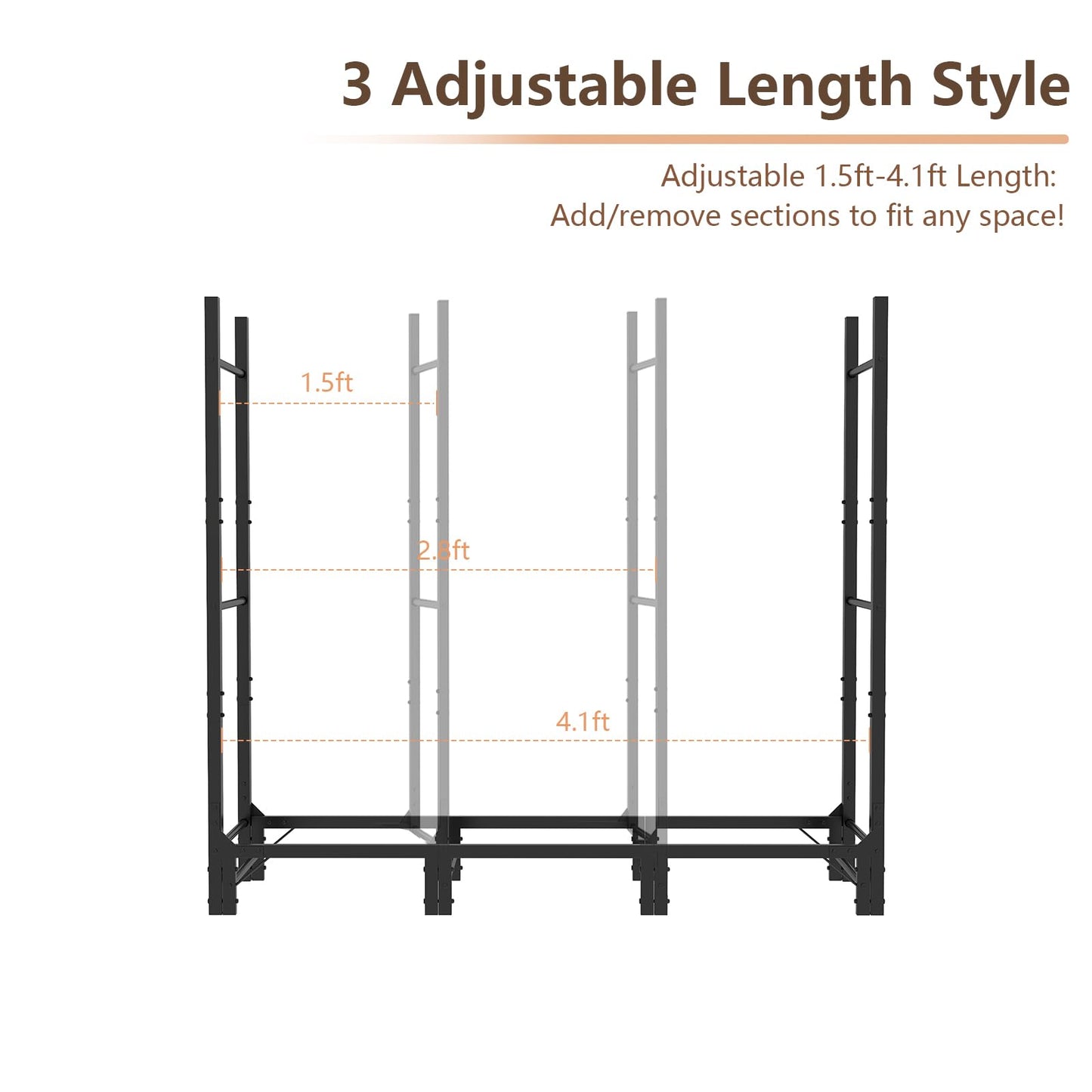 C-Hopetree 4Ft Outdoor Indoor Firewood Rack, Adjustable Metal Log Holder for Fireplace, Heavy Duty Wood Pile Storage Organizer Stacker Stand, Black