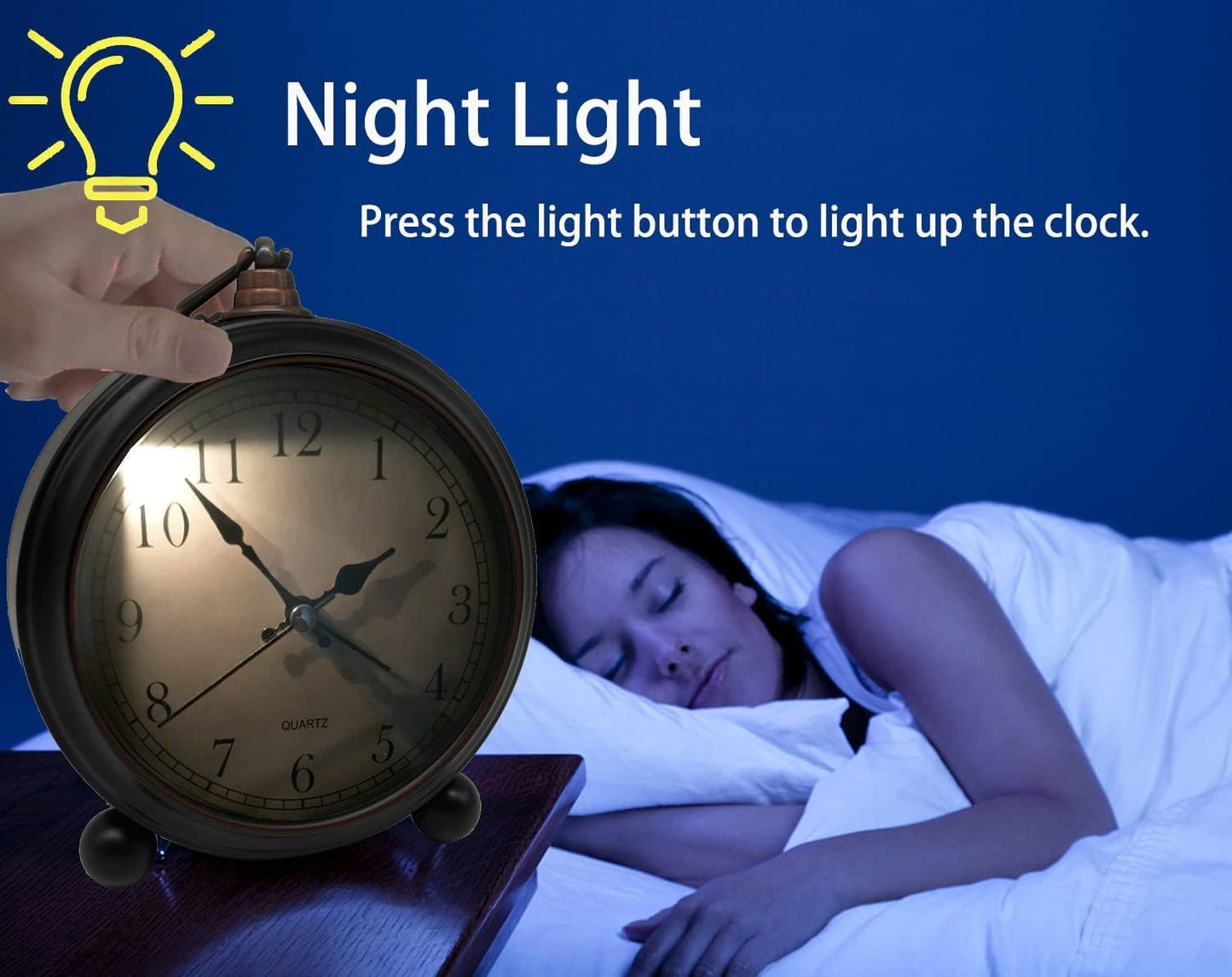 TooTa Vintage Retro Analog Alarm Clock, 4 inch Super Silent Non Ticking Small Clock with Night Light, Battery Operated, Simply Design, for Living Room, Bedroom, Bedside, Desk, Gift Clock (Arabic)