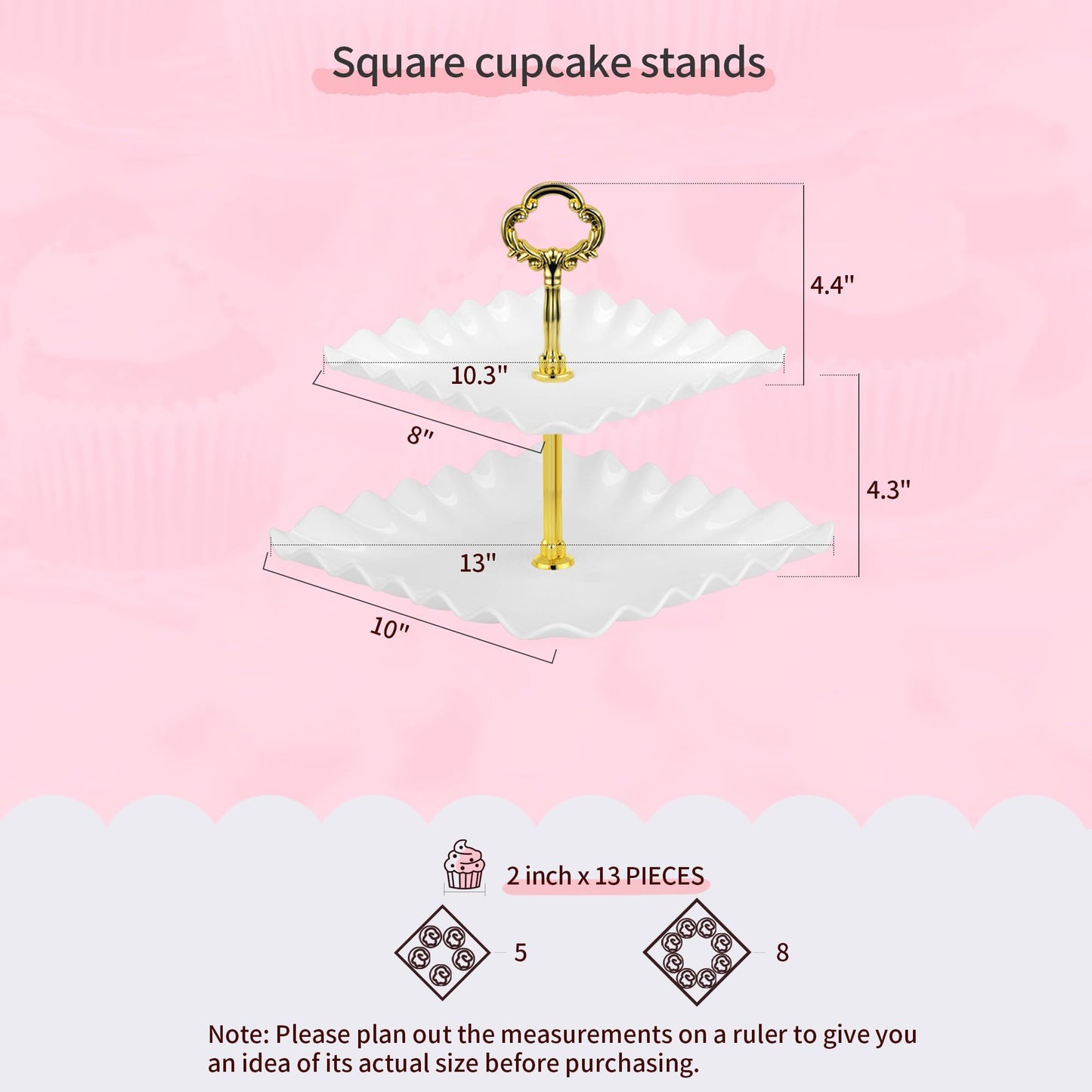 Pack of 10 NWK Cake Stand Set, with 3 x Two-Tier and 3 x Three-Tier Cupcake Stands, 4 x Appetizer Trays, 1 x Tablecloth for Birthday Bridal Baby Shower Party (Gold)