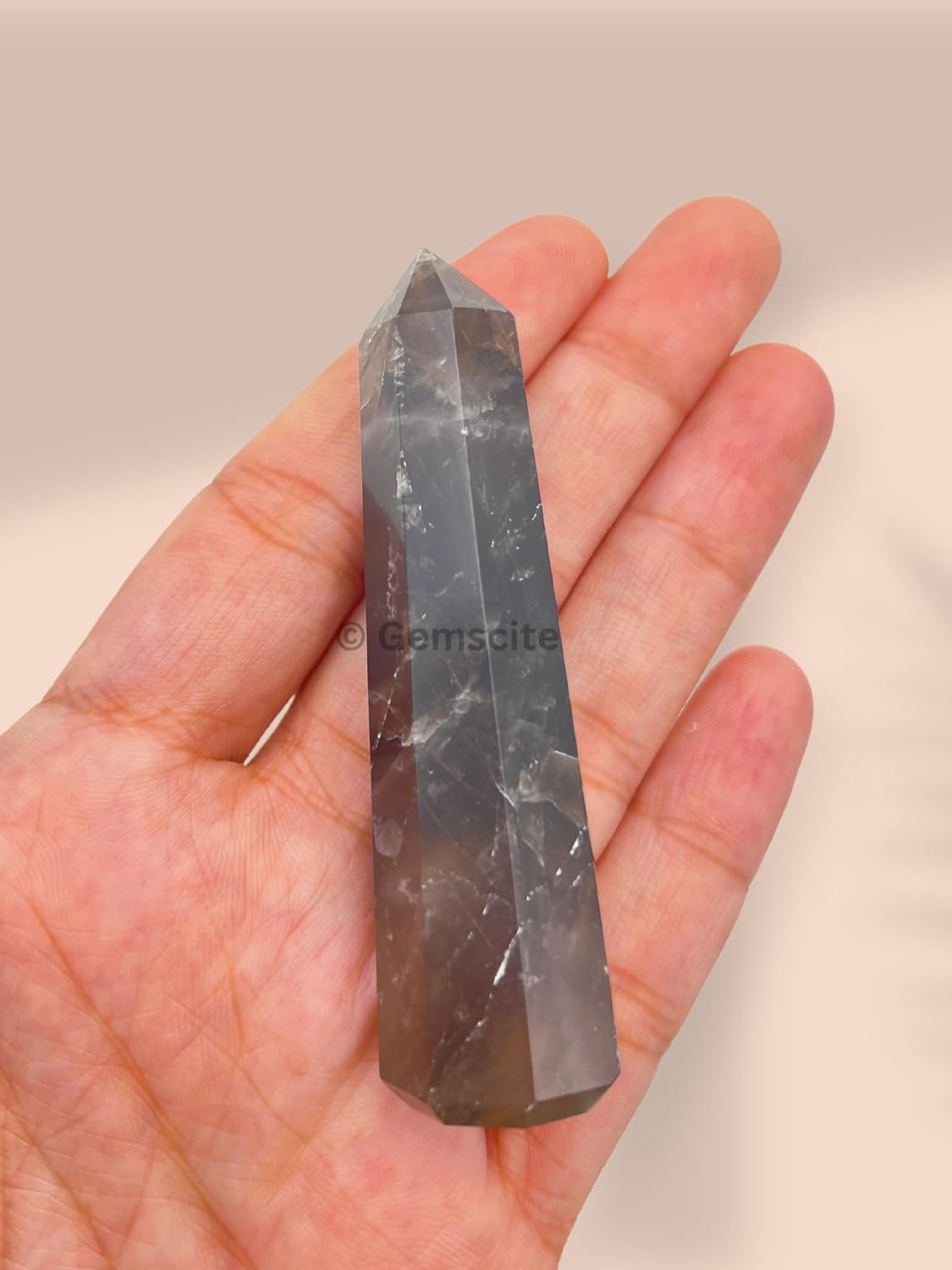 WholesaleGemShop 3 Inch (70 mm) Gemstones Smoky Quartz Obelisk Tower Jumbo Facet Aura Rock Crystal Natural Polished Earth Wand Spirit