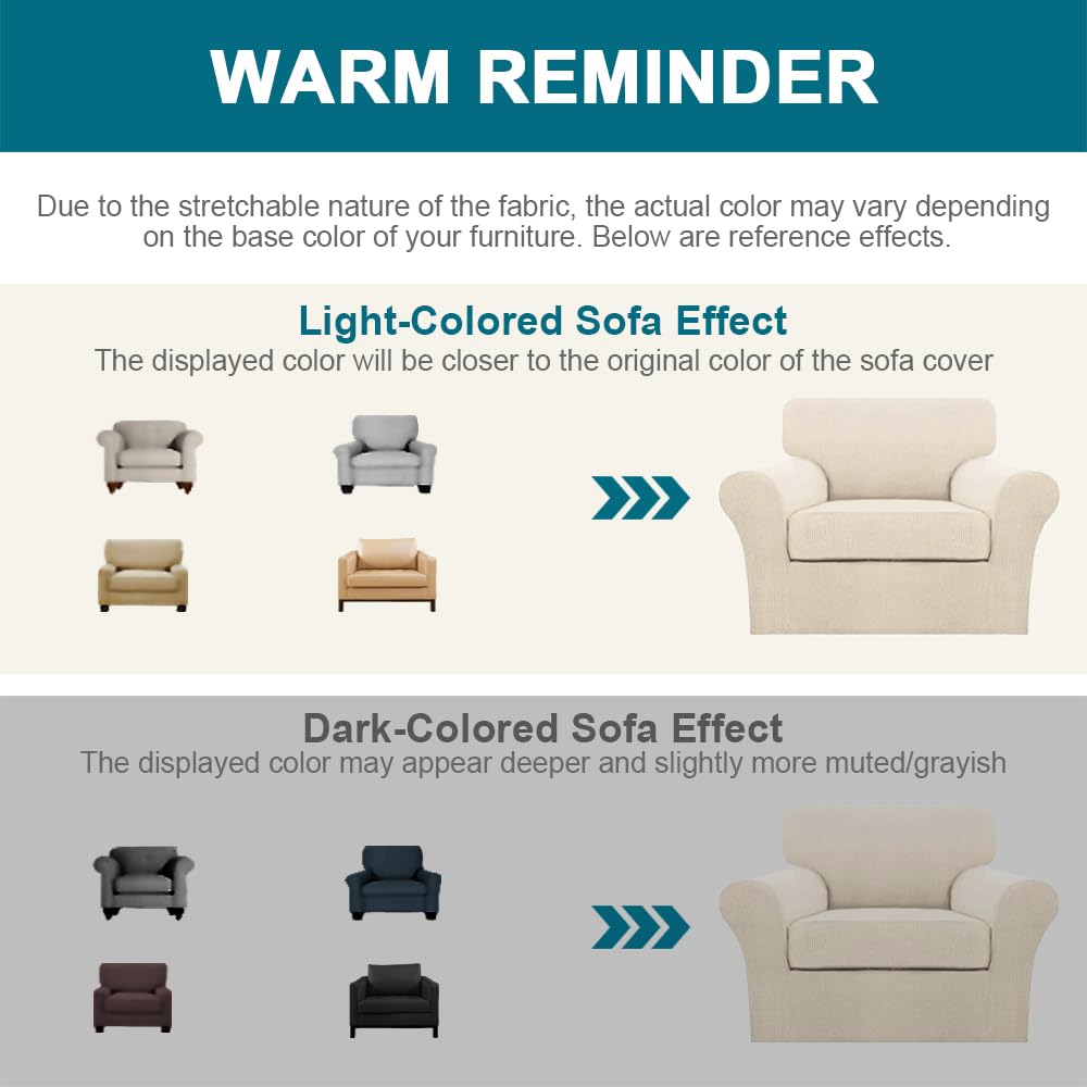 Turquoize 2 Piece Chair Covers for Living Room Armchair Cover Armchair Slipcovers with Arms Feature Thick Jacquard Fabric (Chair,Biscotti Beige)
